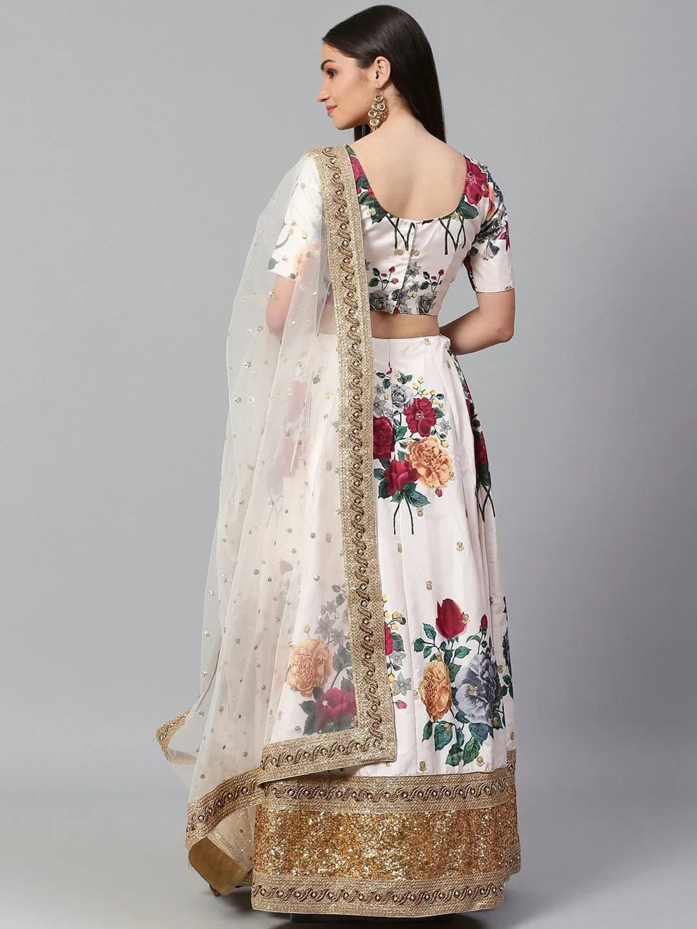 digital printed silk lehenga choli with dupatta for wedding and engagement wear - White & Red Printed Festival Wear Lehenga Choli with Dupatta
