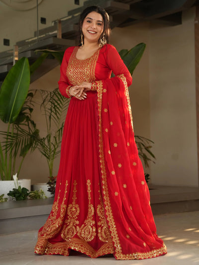 Red Georgette Sequins Work Wedding Gown With Dupatta