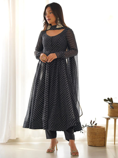 Black Magnetic Laheriya Printed Georgette Event Wear Anarkali Pant Suit