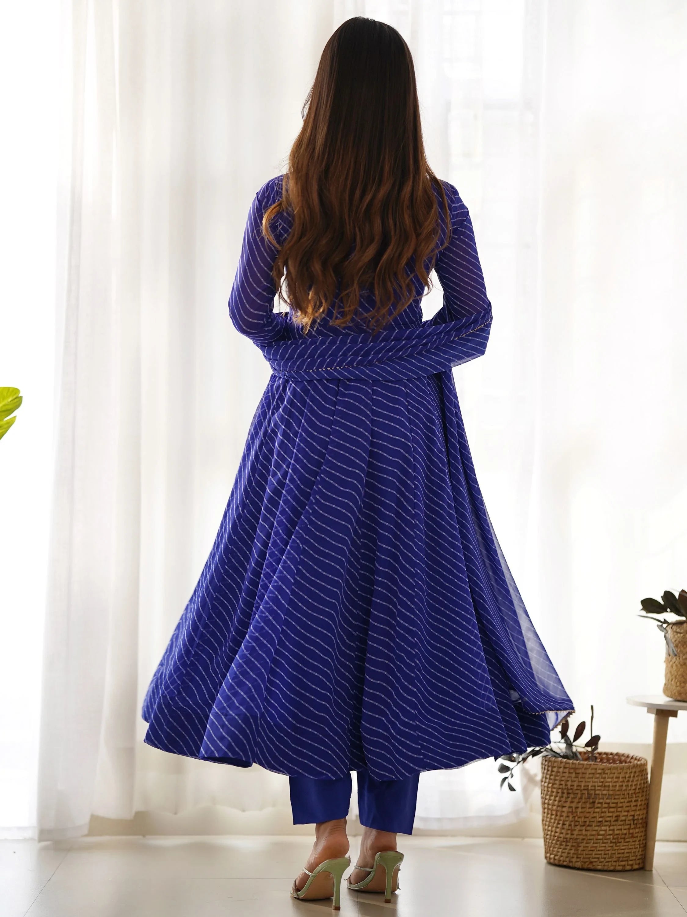 Blue Magnetic Laheriya Printed Georgette Event Wear Anarkali Pant Suit