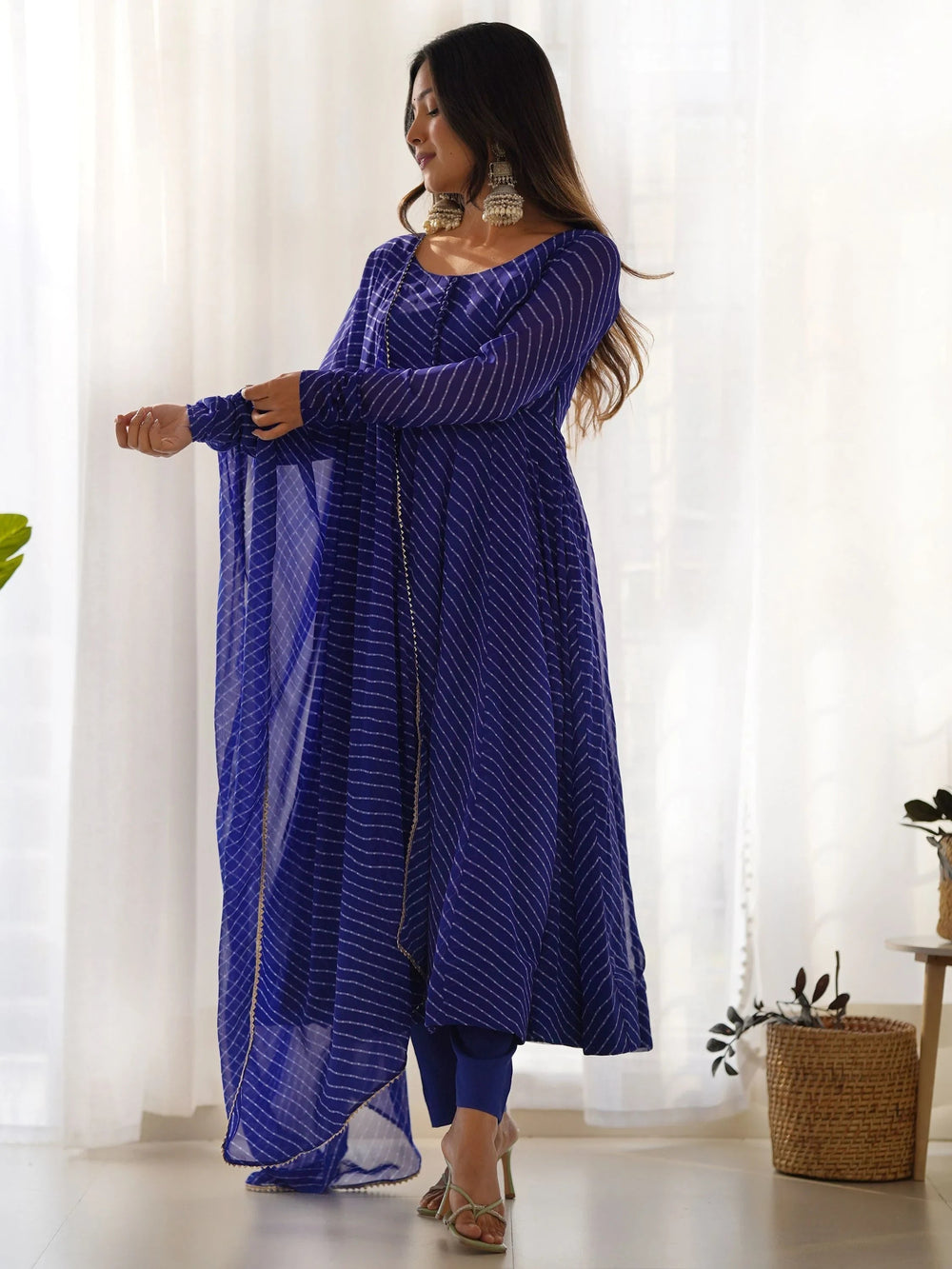 Blue Magnetic Laheriya Printed Georgette Event Wear Anarkali Pant Suit
