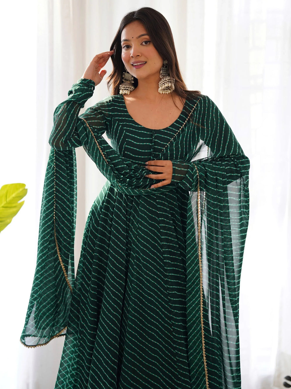 Green Magnetic Laheriya Printed Georgette Event Wear Anarkali Pant Suit