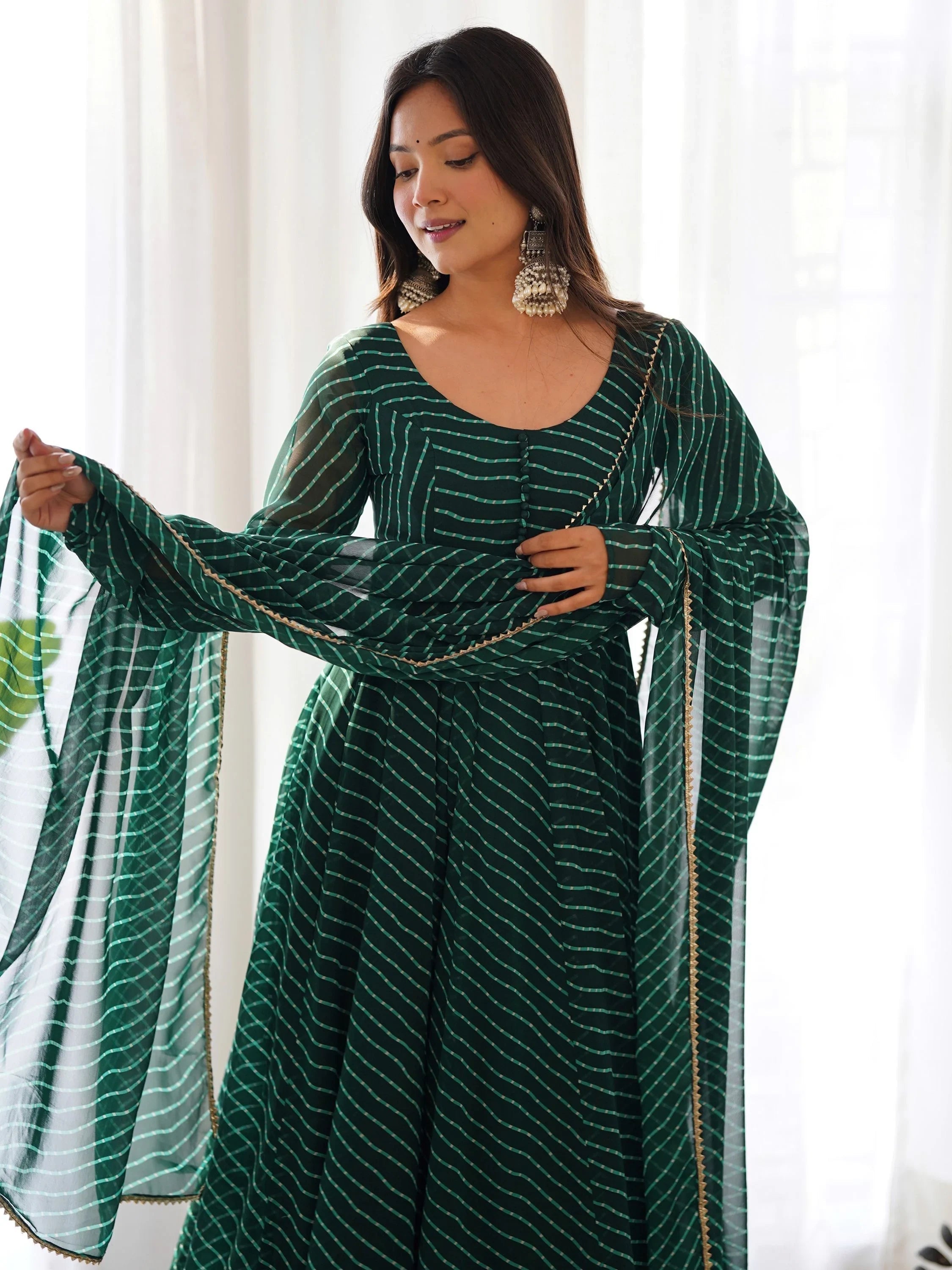 Green Magnetic Laheriya Printed Georgette Event Wear Anarkali Pant Suit