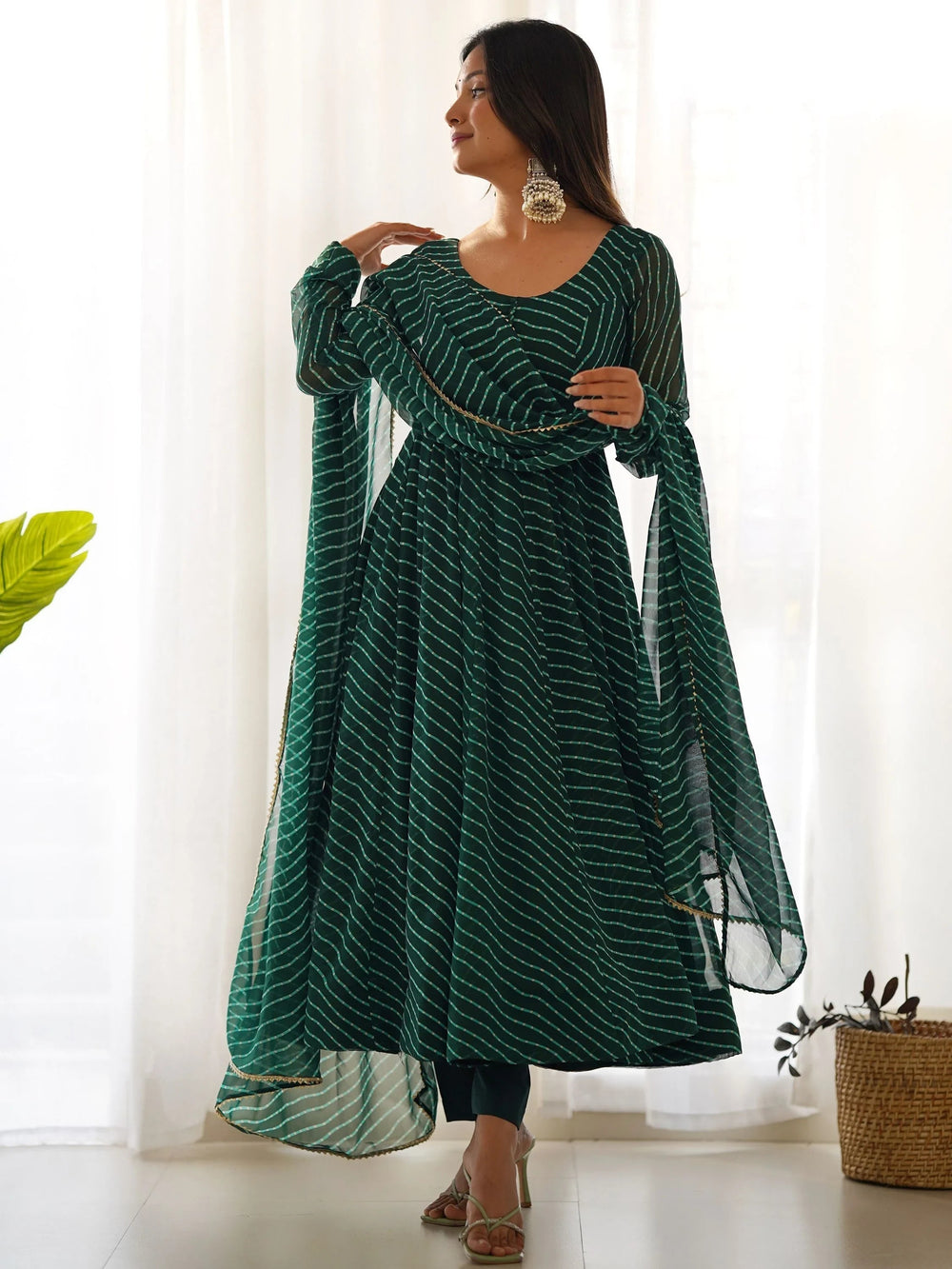 Green Magnetic Laheriya Printed Georgette Event Wear Anarkali Pant Suit