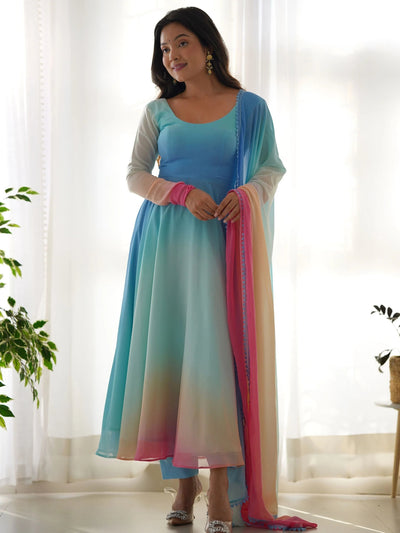 Multi-Color Georgette Readymade Anarkali Suit With Dupatta for Women
