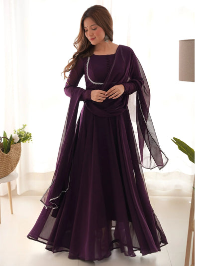 Purple Georgette Festival Wear Gown With Dupatta for Women