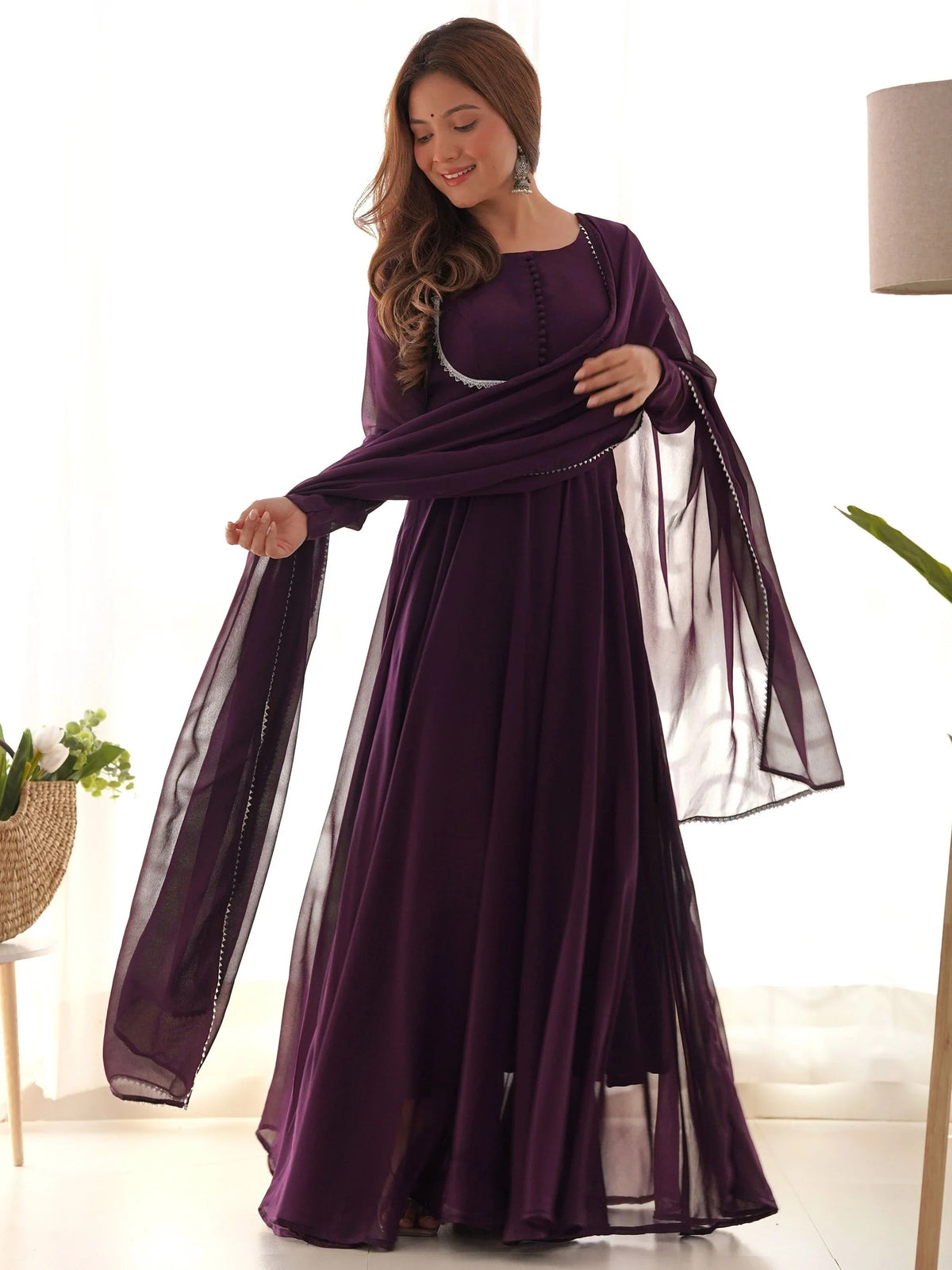 Purple Georgette Festival Wear Gown With Dupatta for Women