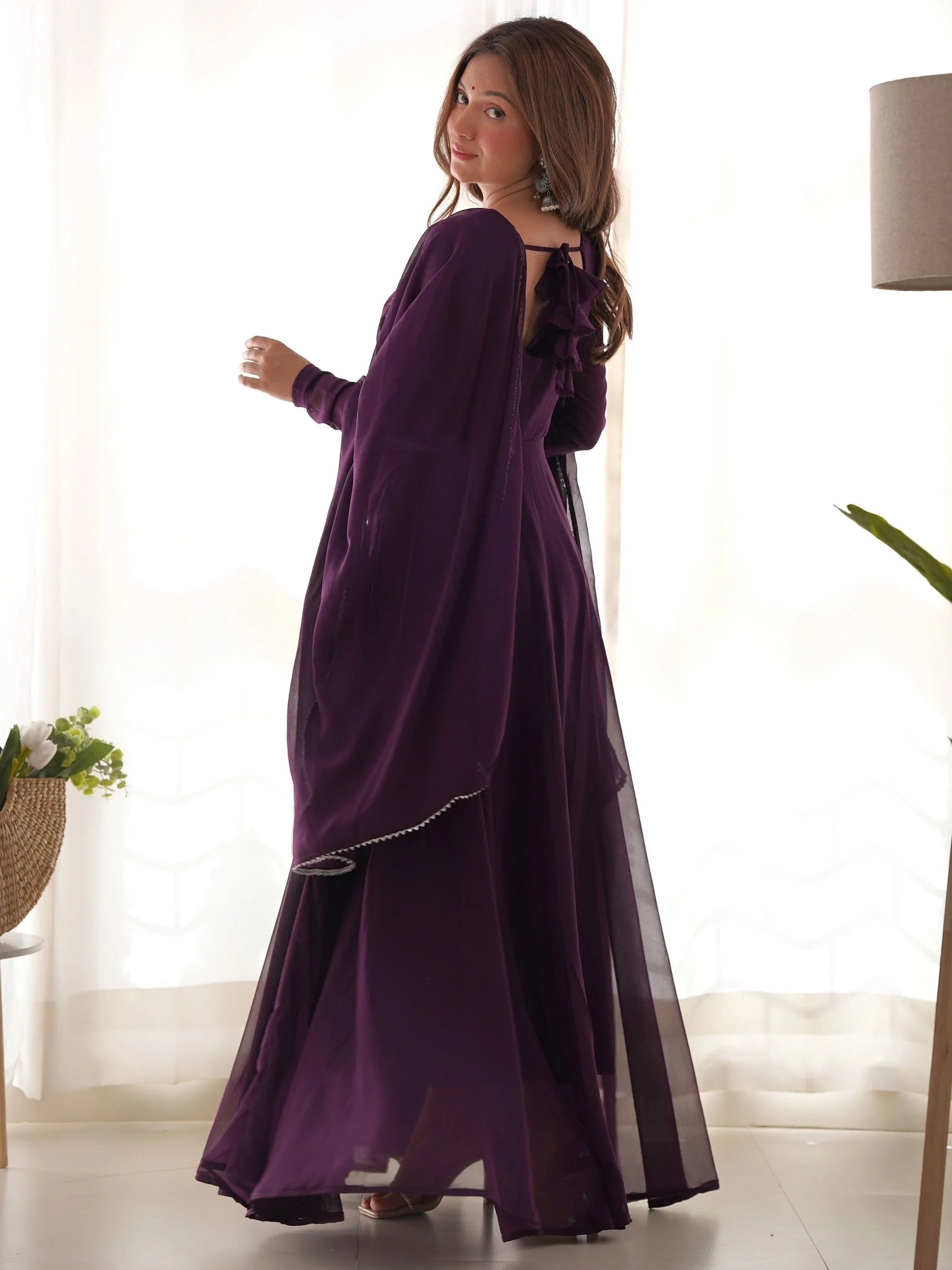 Purple Georgette Festival Wear Gown With Dupatta for Women