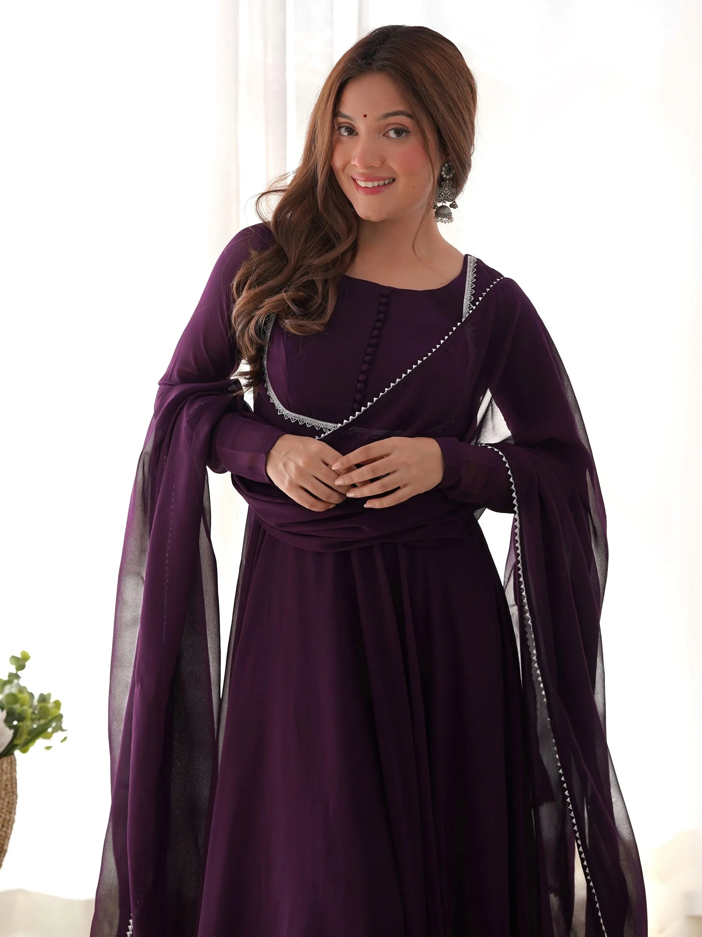 Purple Georgette Festival Wear Gown With Dupatta for Women