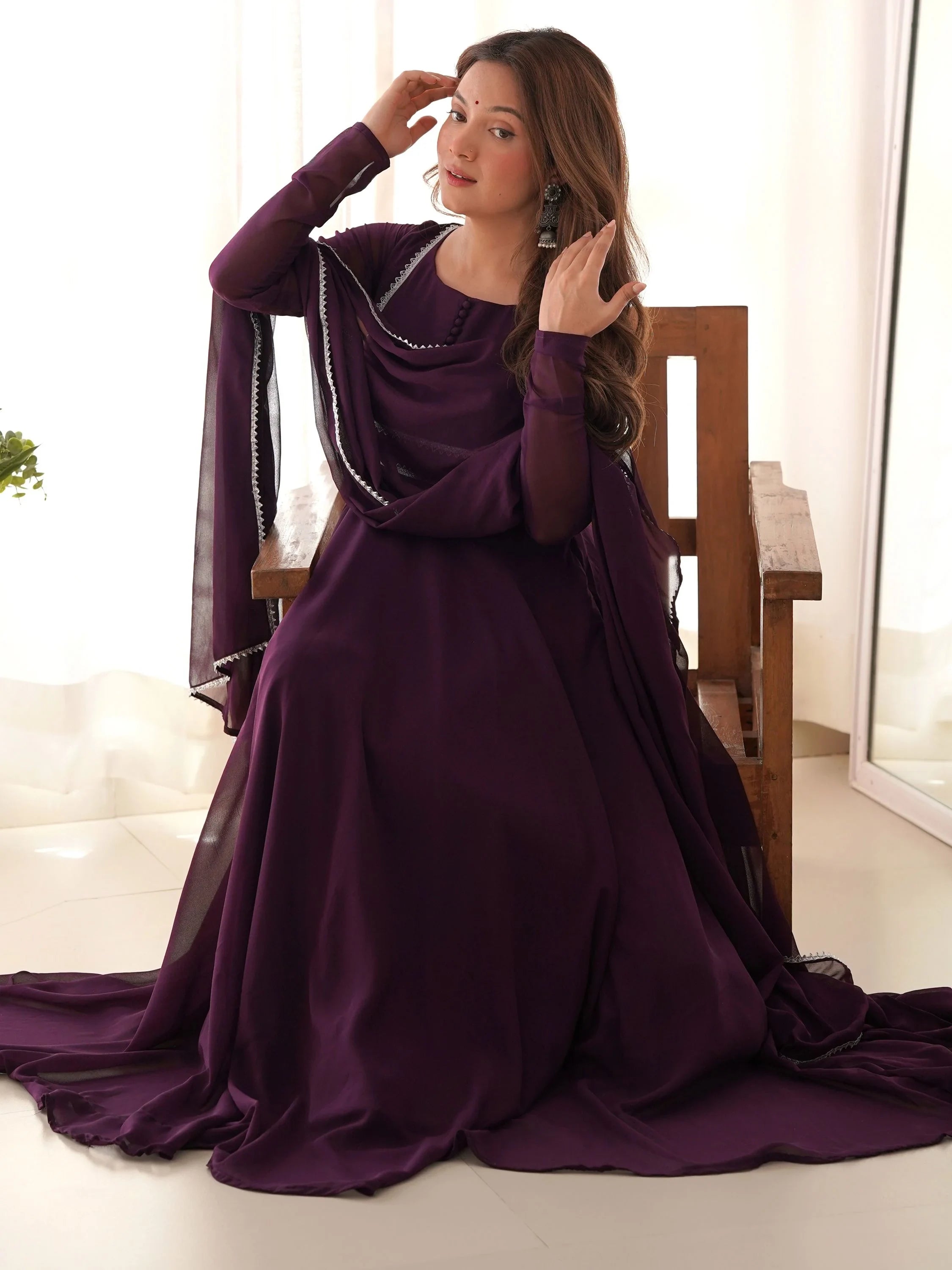 Purple Georgette Festival Wear Gown With Dupatta for Women