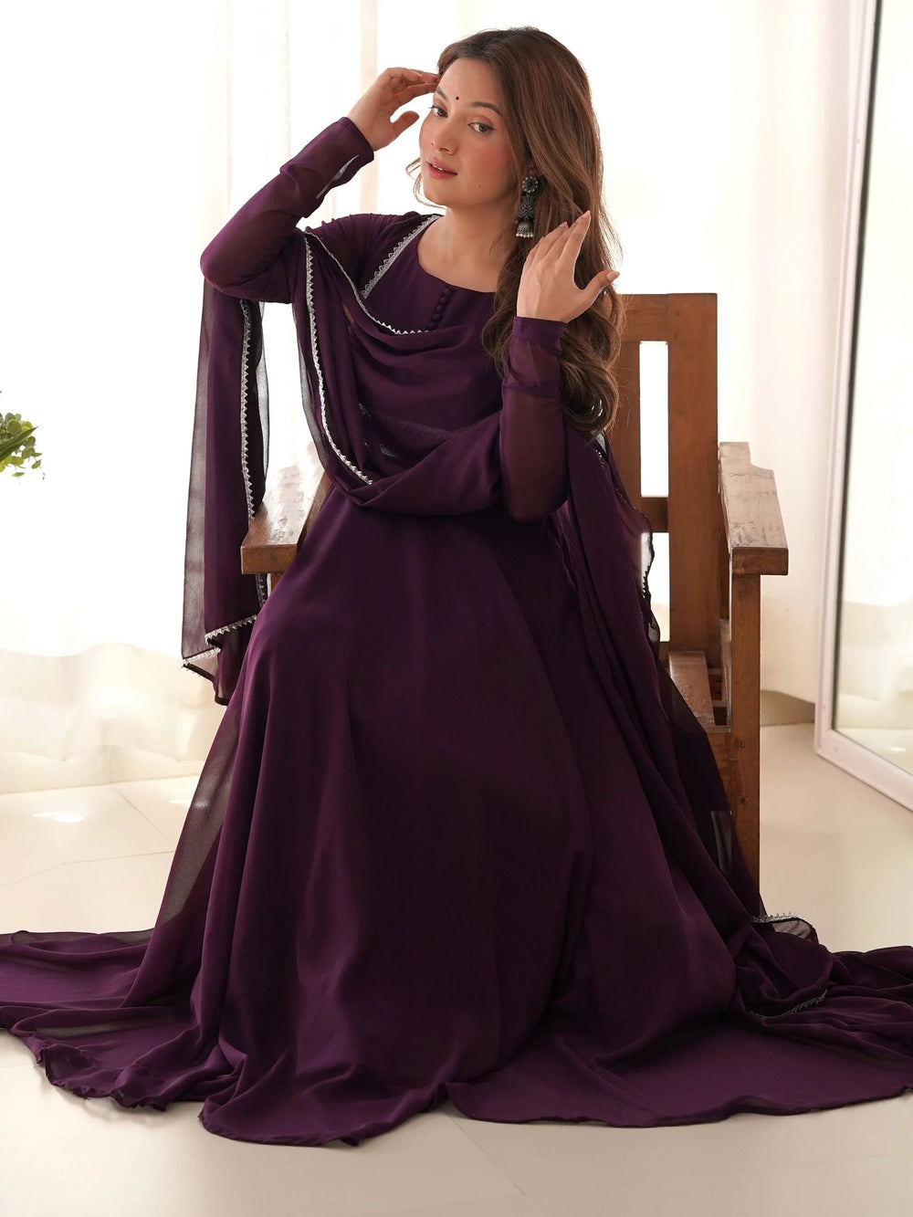 Purple Georgette Festival Wear Gown With Dupatta for Women