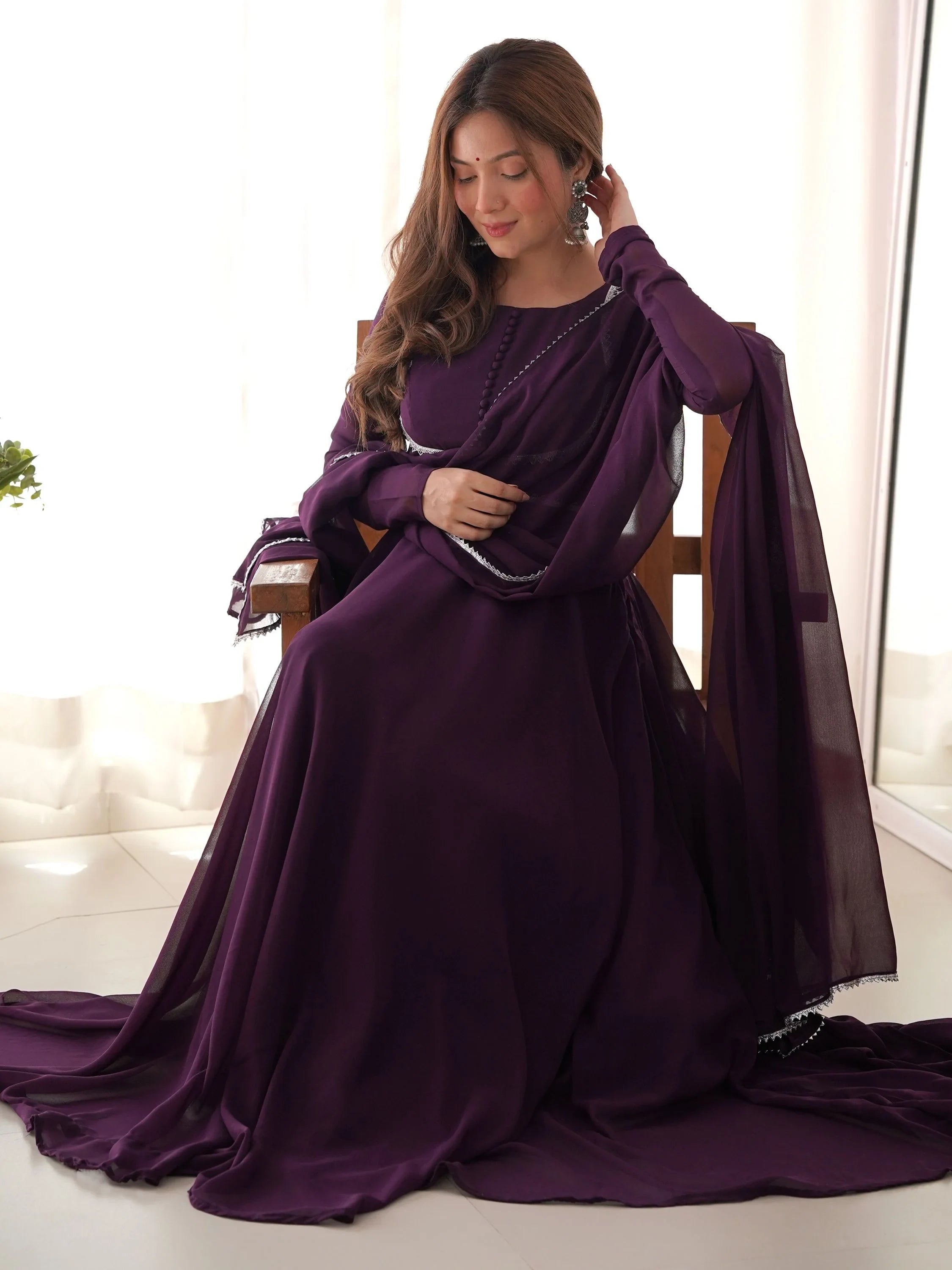 Purple Georgette Festival Wear Gown With Dupatta for Women