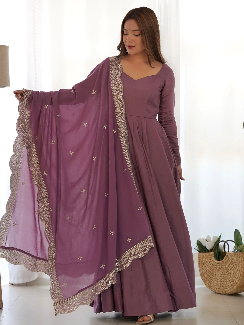 Purple Glamorous Silk Festival Wear Anarkali Suit Pant With Dupatta for Women