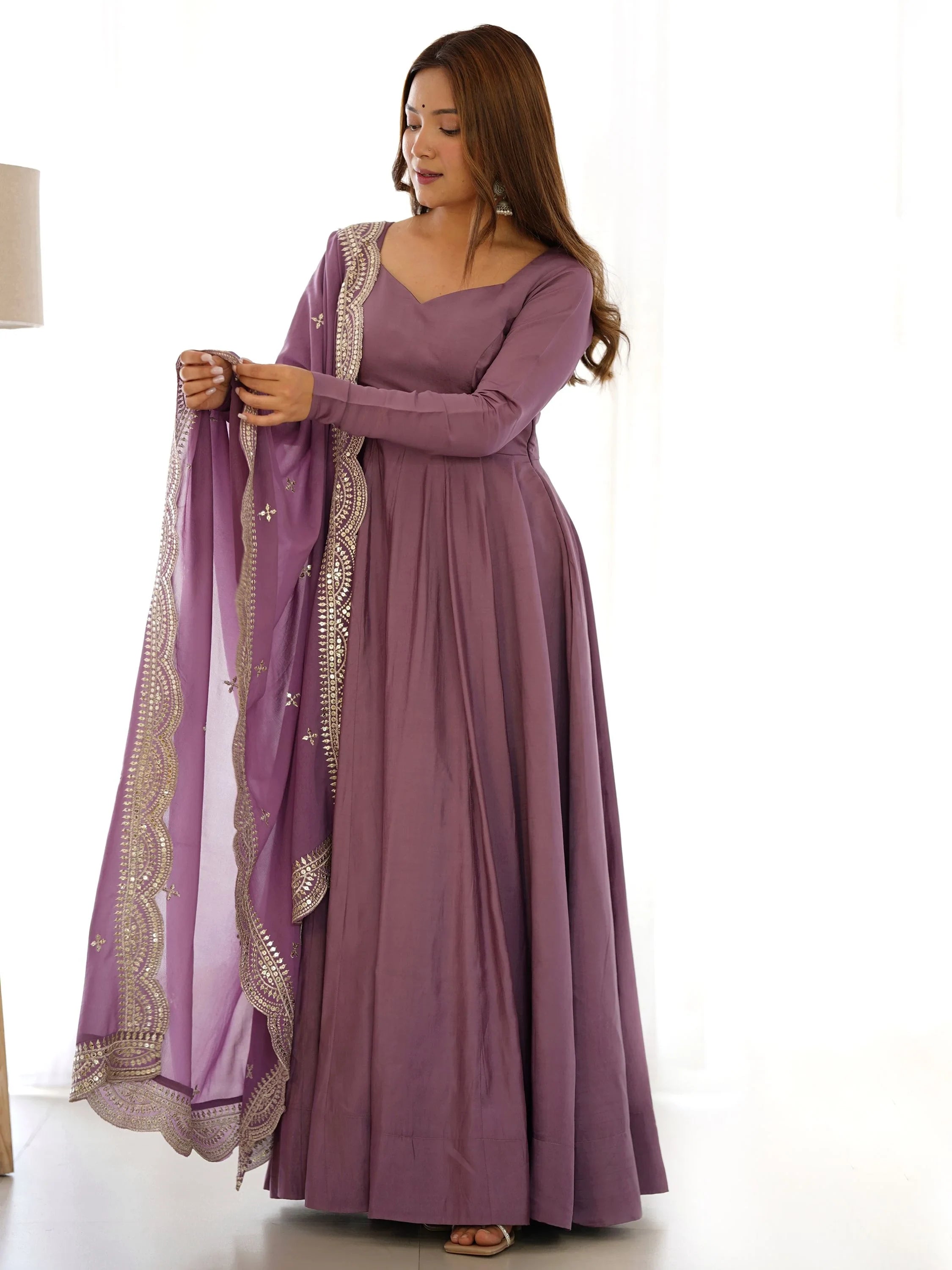 Purple Glamorous Silk Festival Wear Anarkali Suit Pant With Dupatta for Women