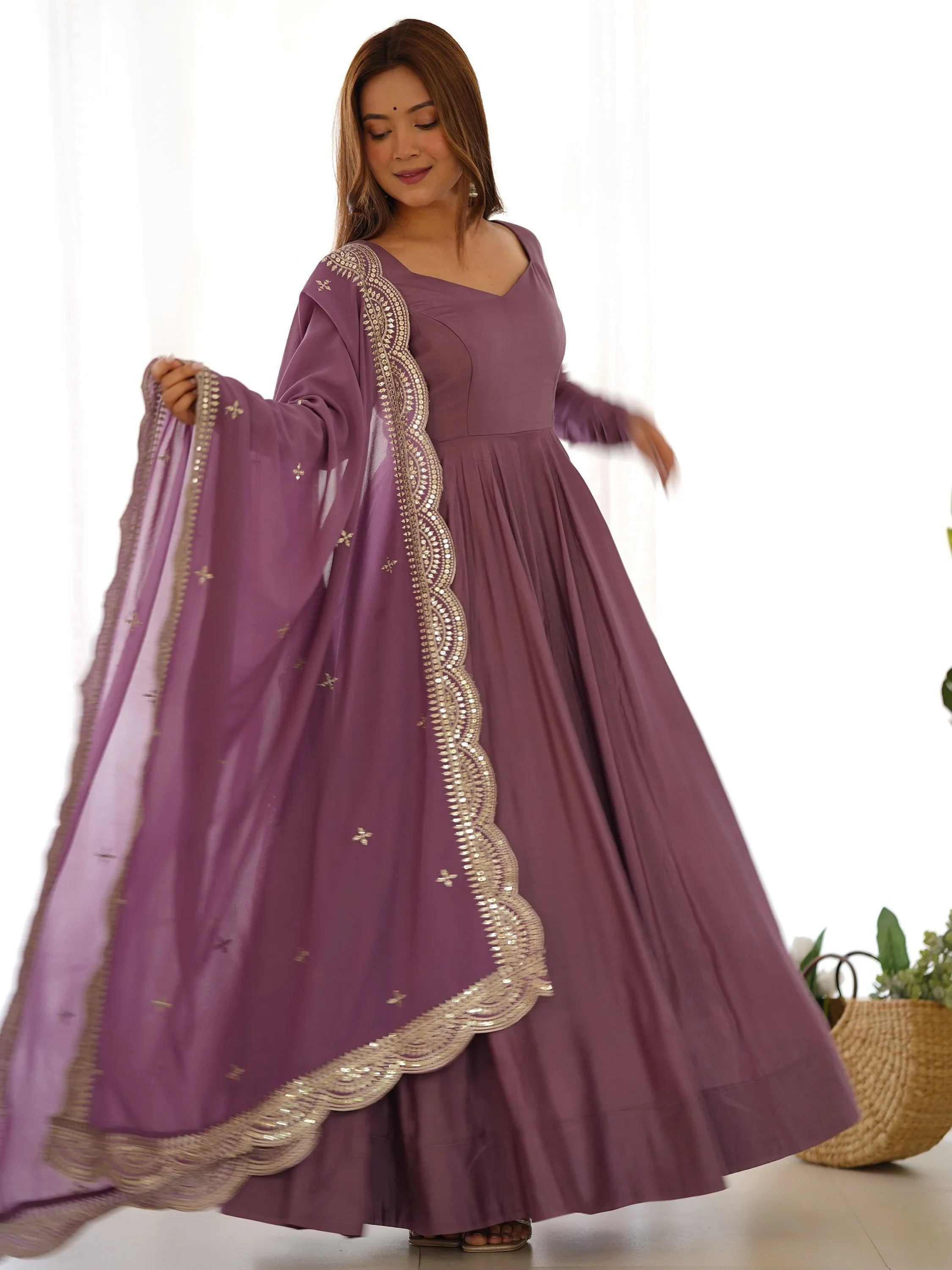Purple Glamorous Silk Festival Wear Anarkali Suit Pant With Dupatta for Women