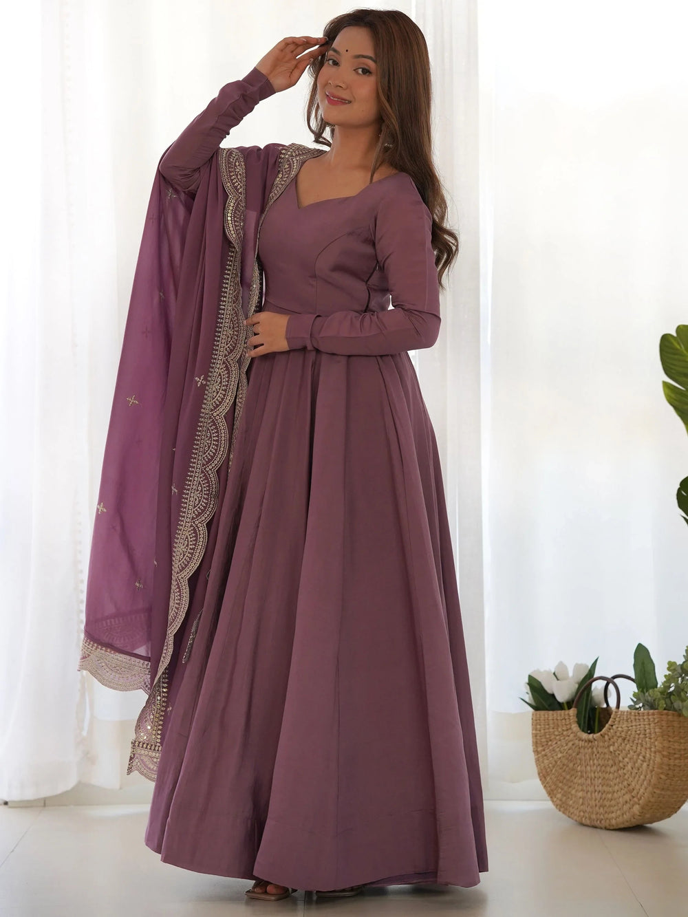 Purple Glamorous Silk Festival Wear Anarkali Suit Pant With Dupatta for Women
