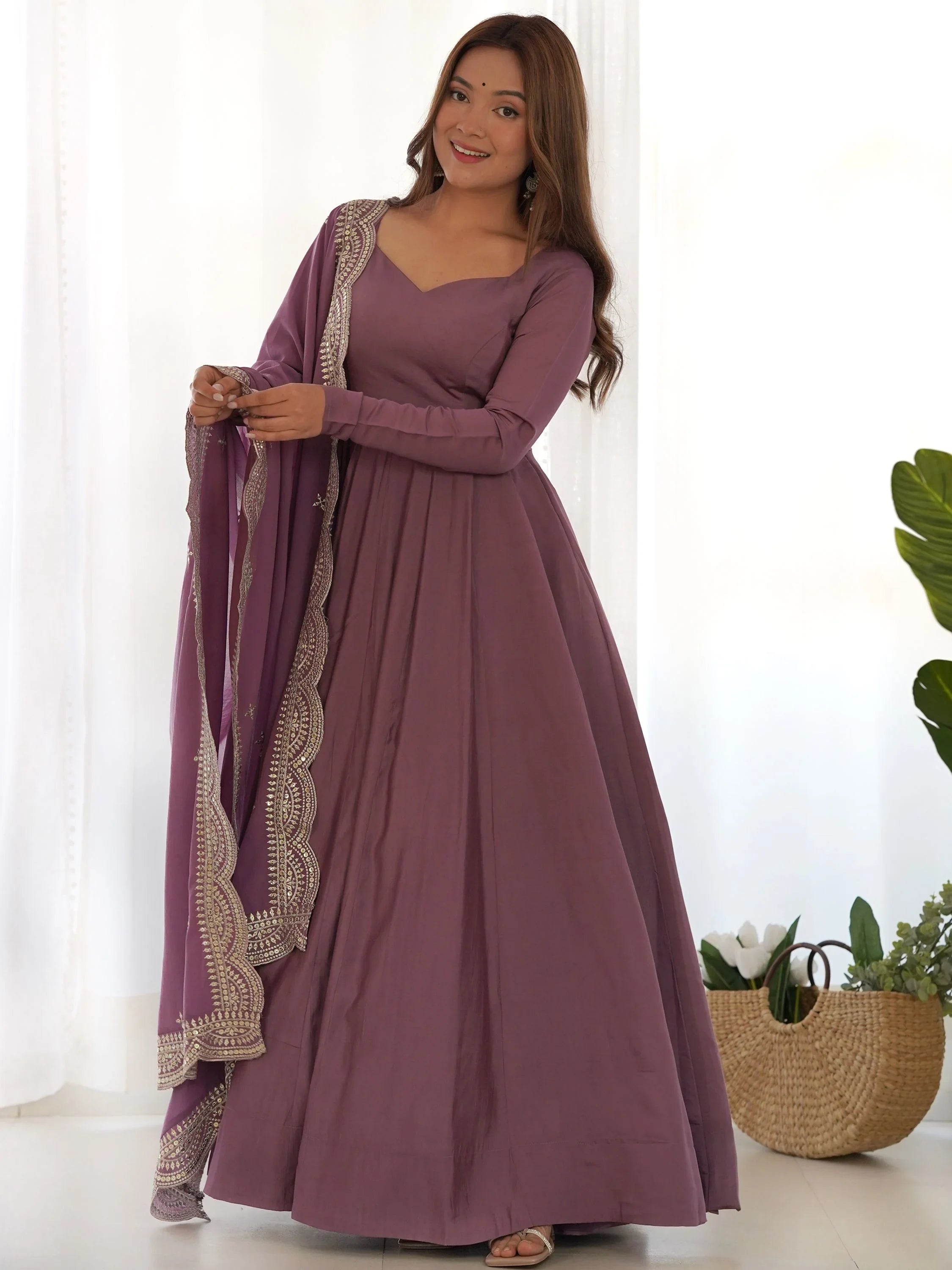 Purple Glamorous Silk Festival Wear Anarkali Suit Pant With Dupatta for Women