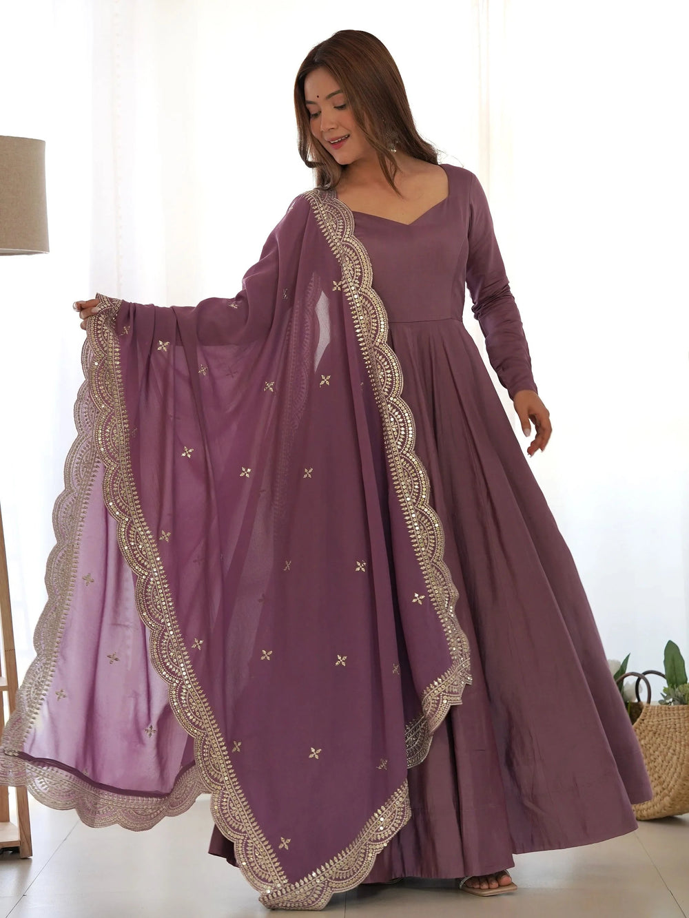 Purple Glamorous Silk Festival Wear Anarkali Suit Pant With Dupatta for Women
