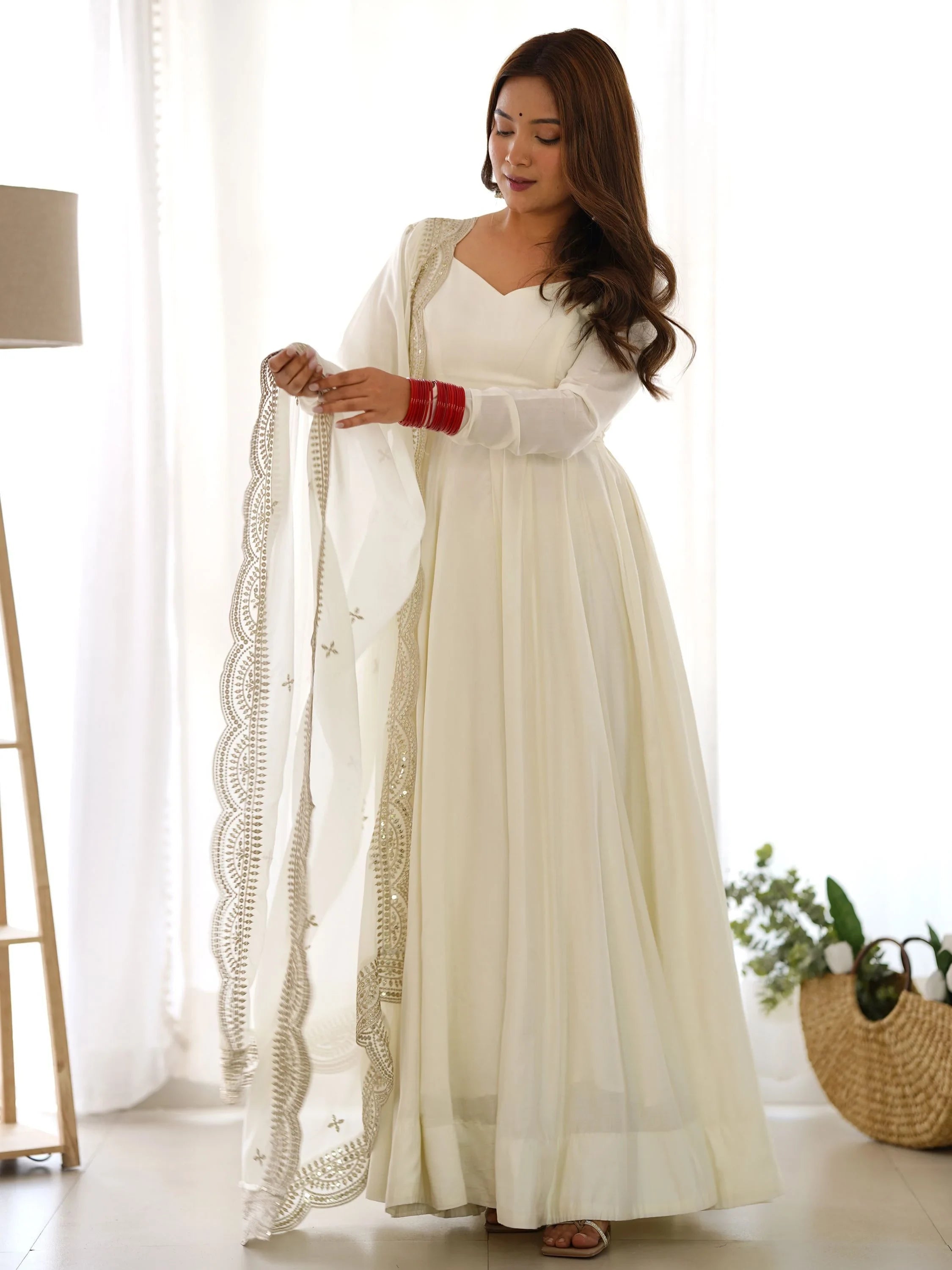 Off White Glamorous Silk Festival Wear Anarkali Suit Pant With Dupatta for Women