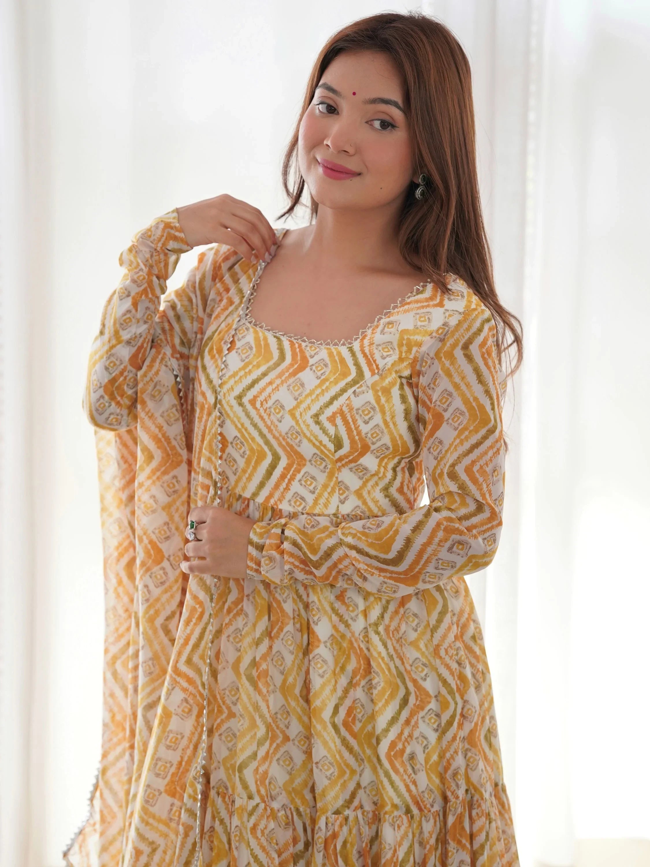 Off-White Digital Printed Georgette Anarkali Suit Pant for Women