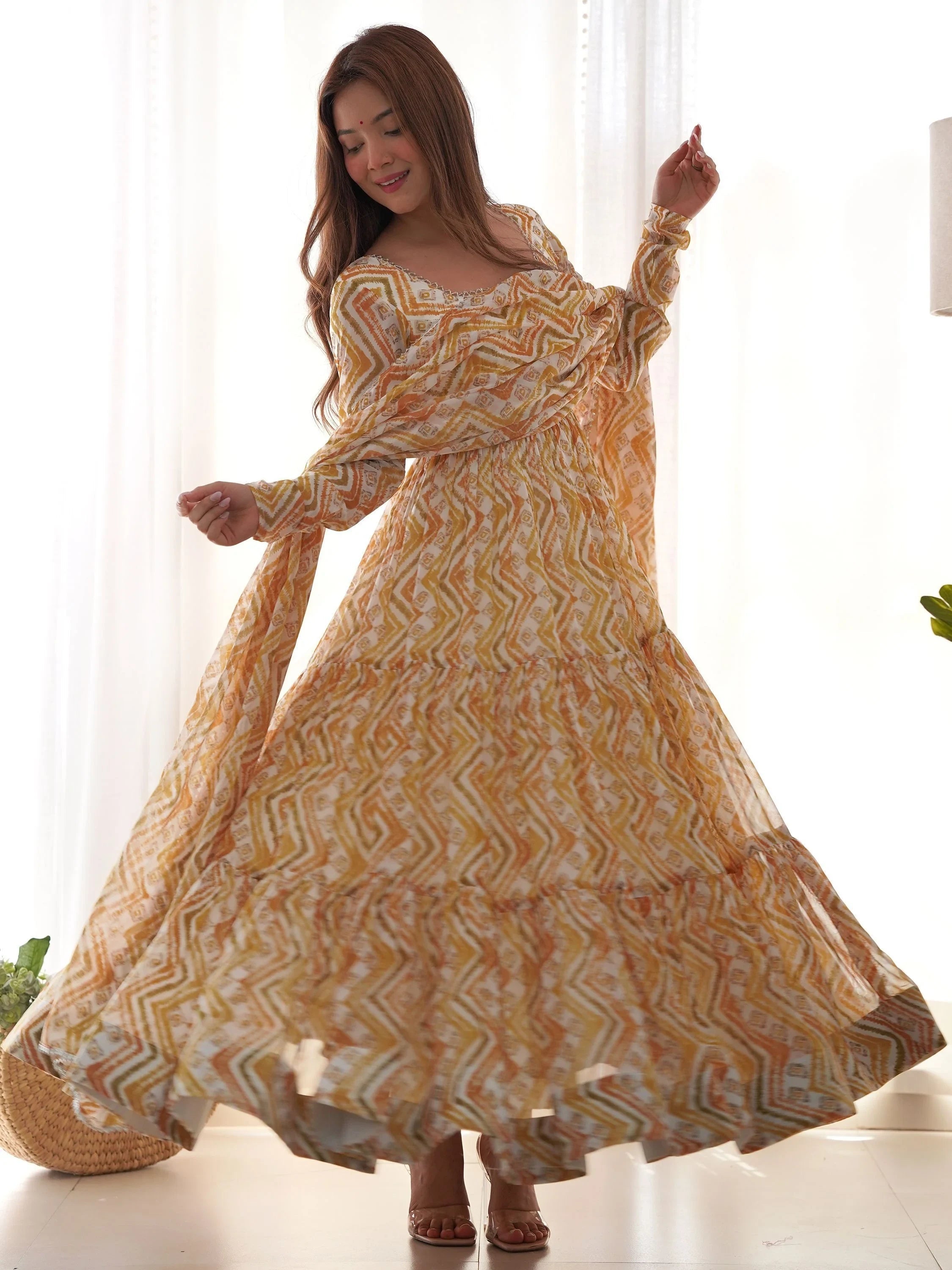 Off-White Digital Printed Georgette Anarkali Suit Pant for Women
