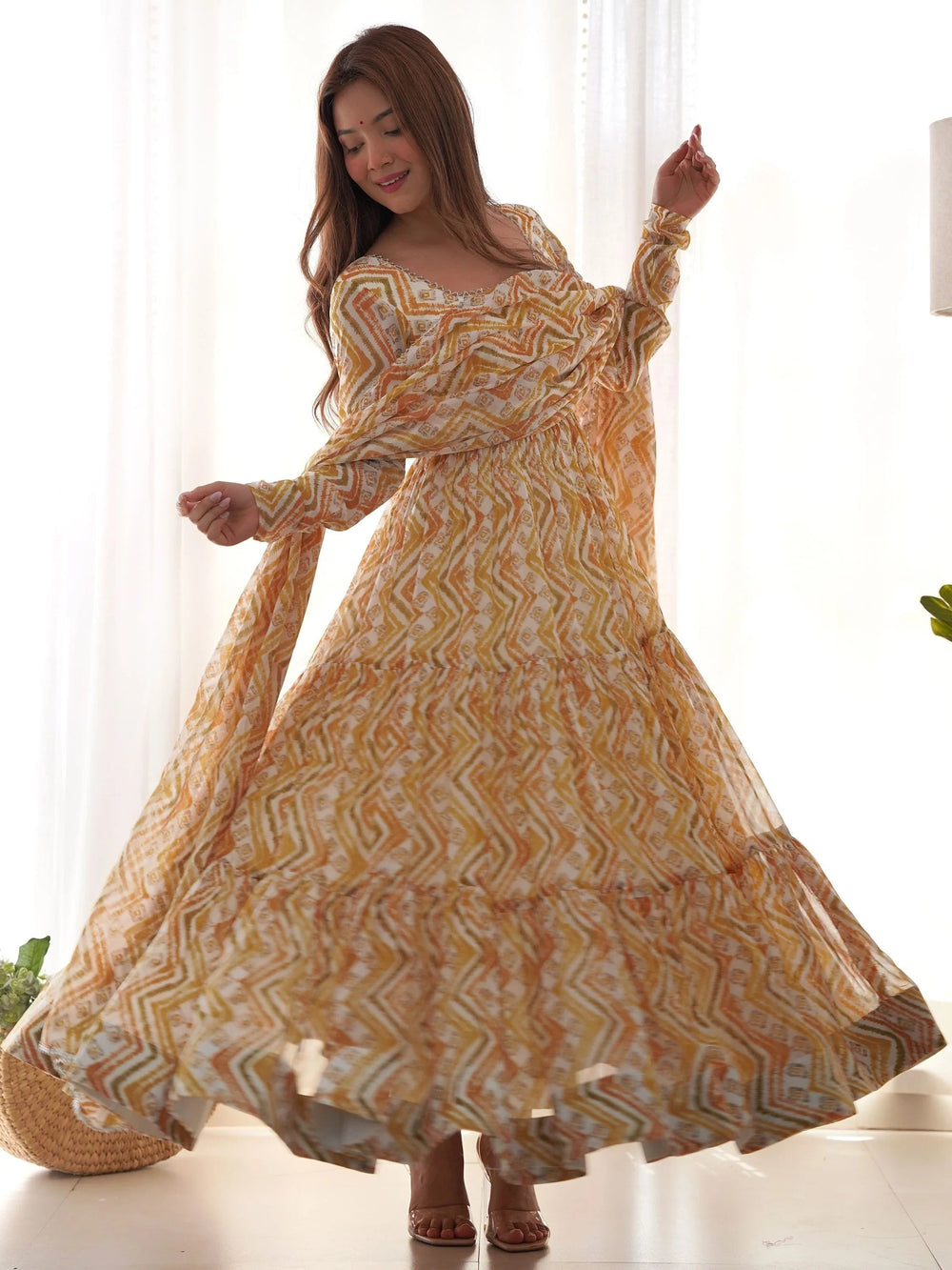 Off-White Digital Printed Georgette Anarkali Suit Pant for Women