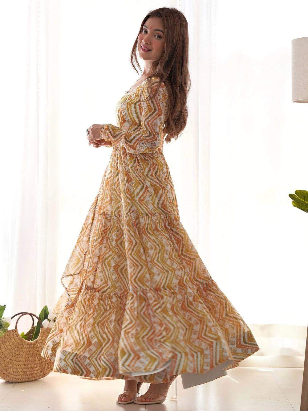 Off-White Digital Printed Georgette Anarkali Suit Pant for Women