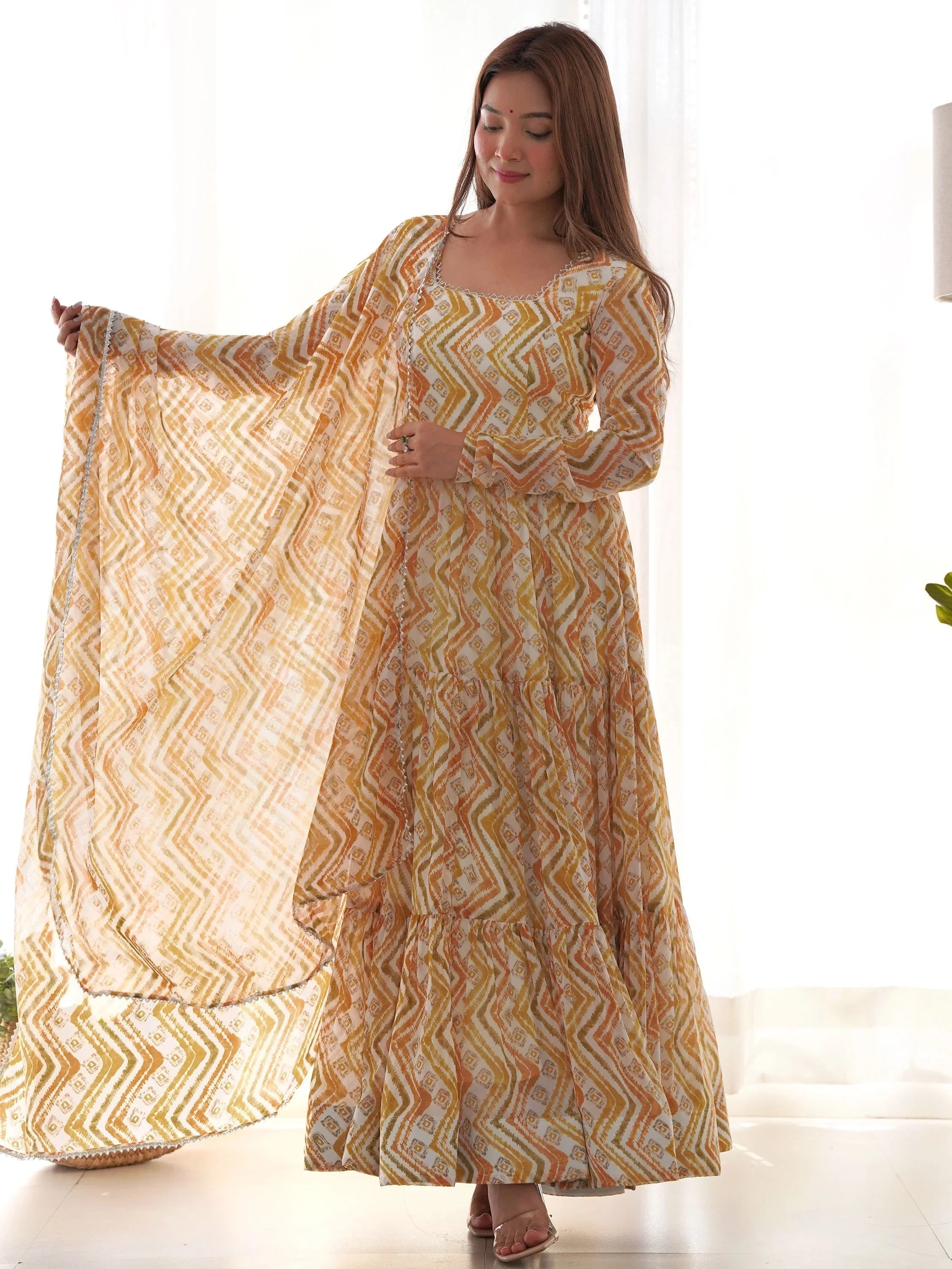 Off-White Digital Printed Georgette Anarkali Suit Pant for Women