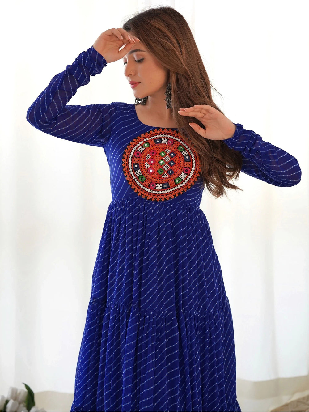 Blue Laheriya Printed Georgette Navratri Wear Gown for Women