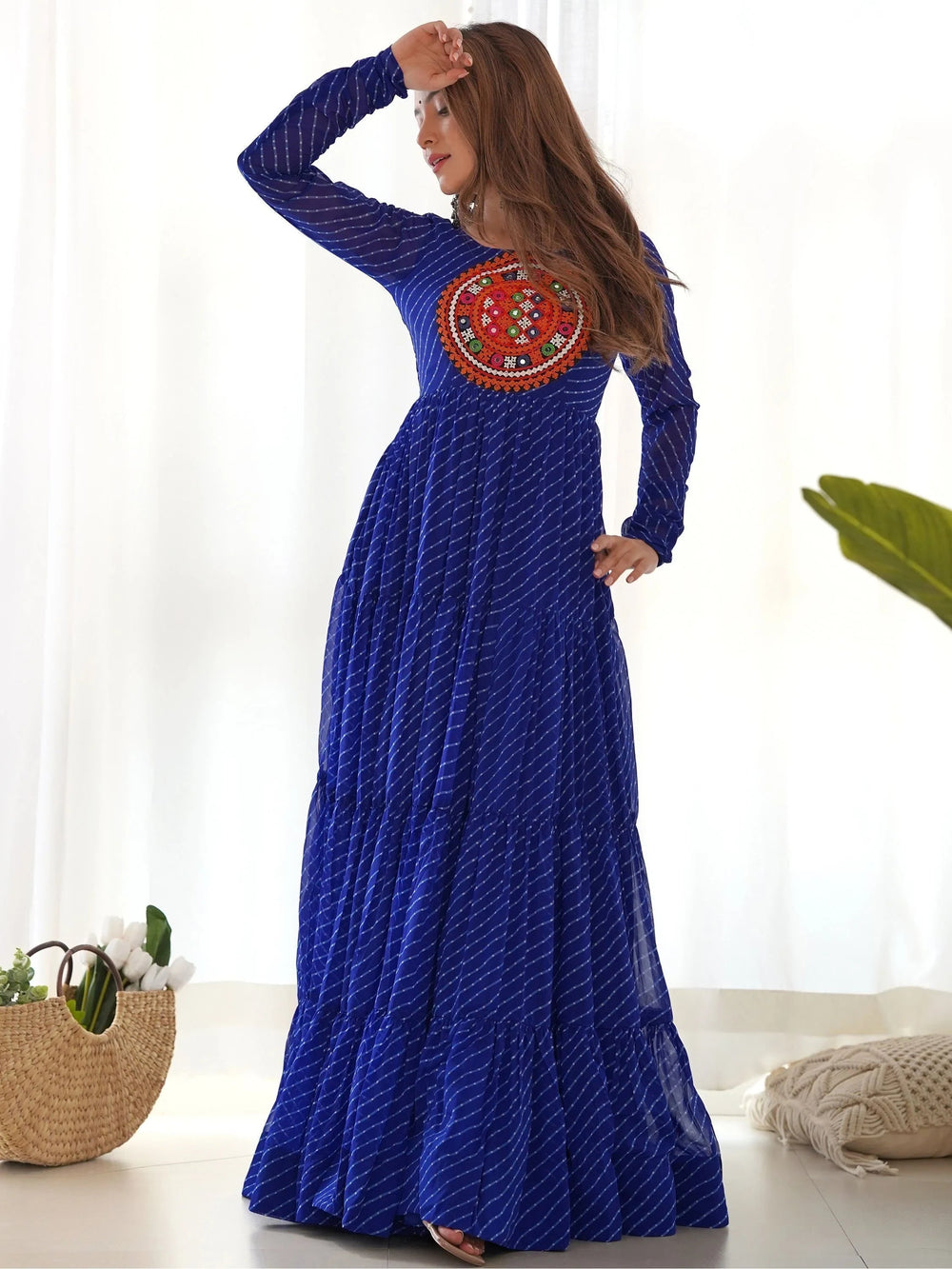 Blue Laheriya Printed Georgette Navratri Wear Gown for Women