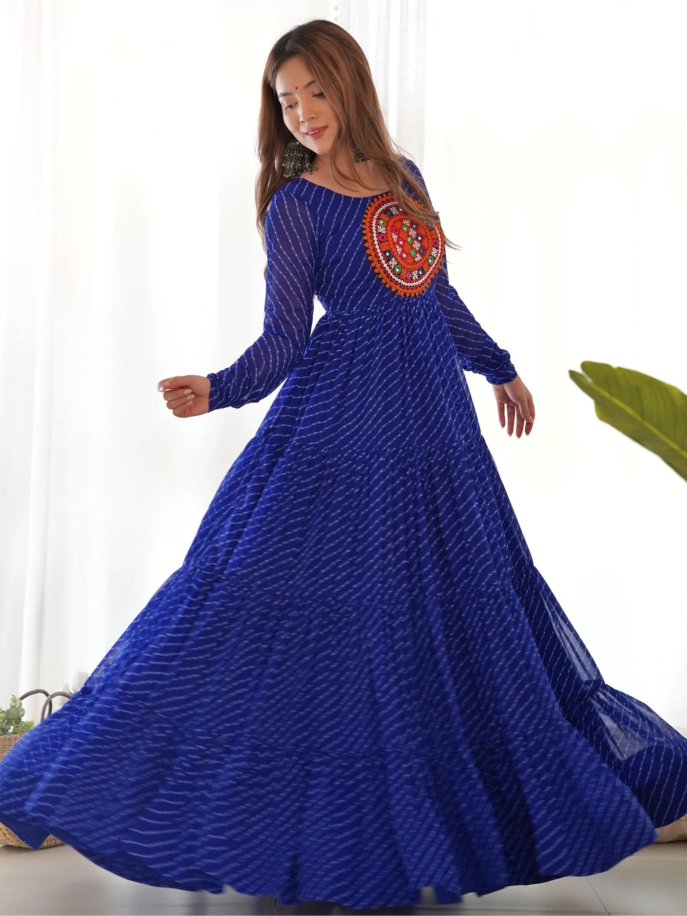 Blue Laheriya Printed Georgette Navratri Wear Gown for Women
