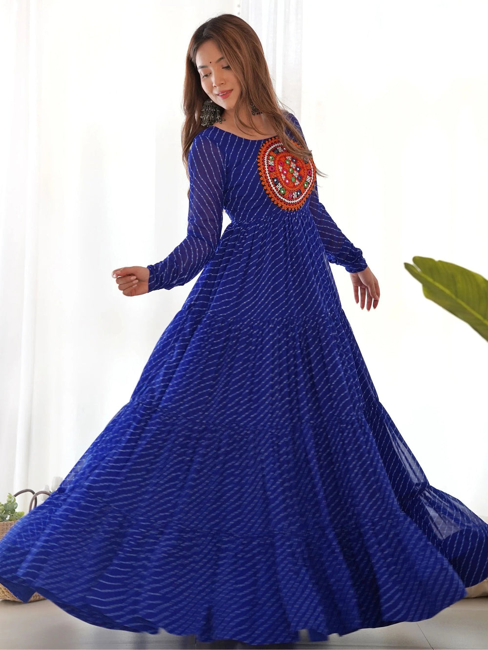 Blue Laheriya Printed Georgette Navratri Wear Gown for Women