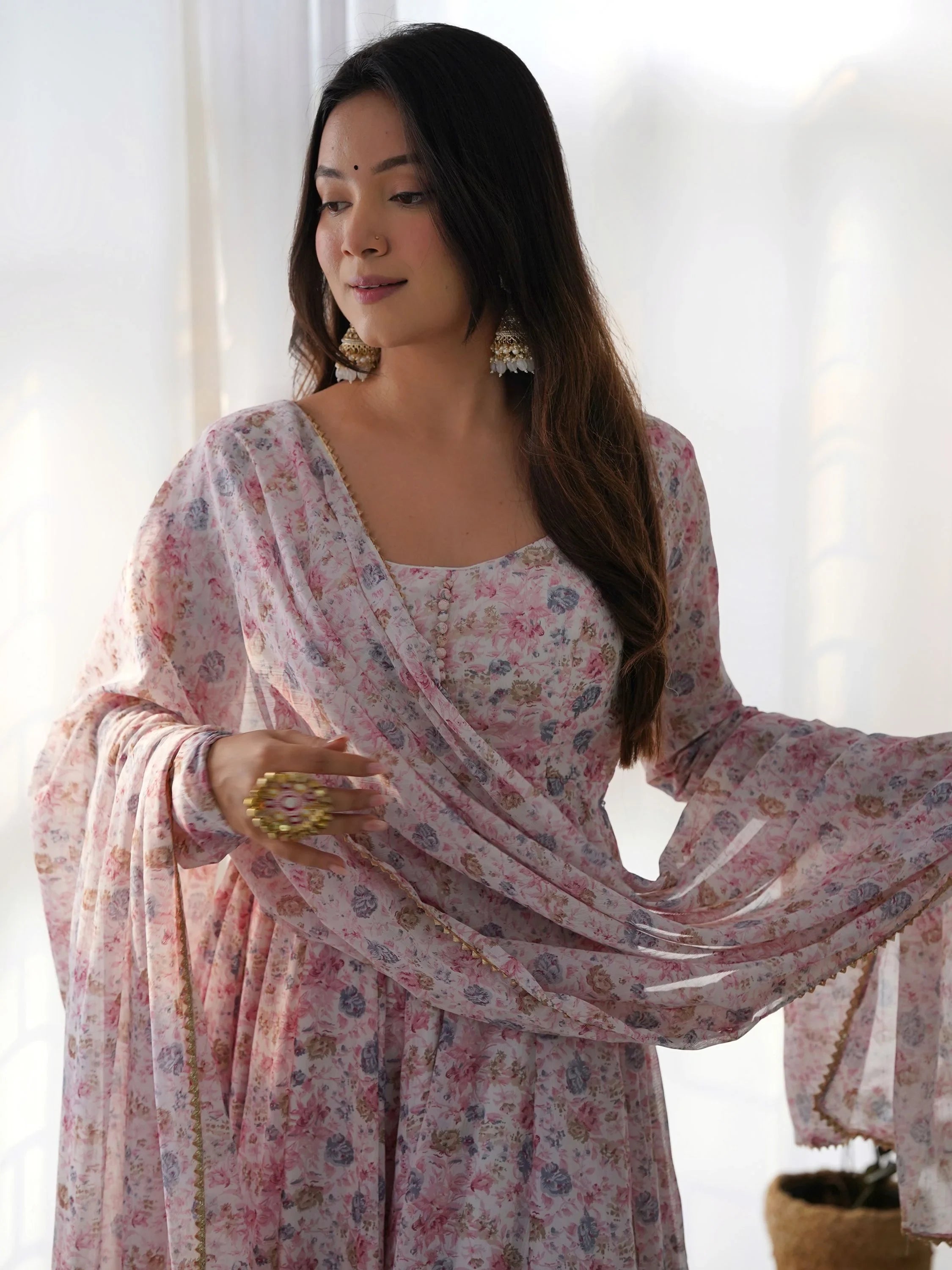 Pink Lovable Digital Printed Chiffon Festival Wear Anarkali Suit for Women