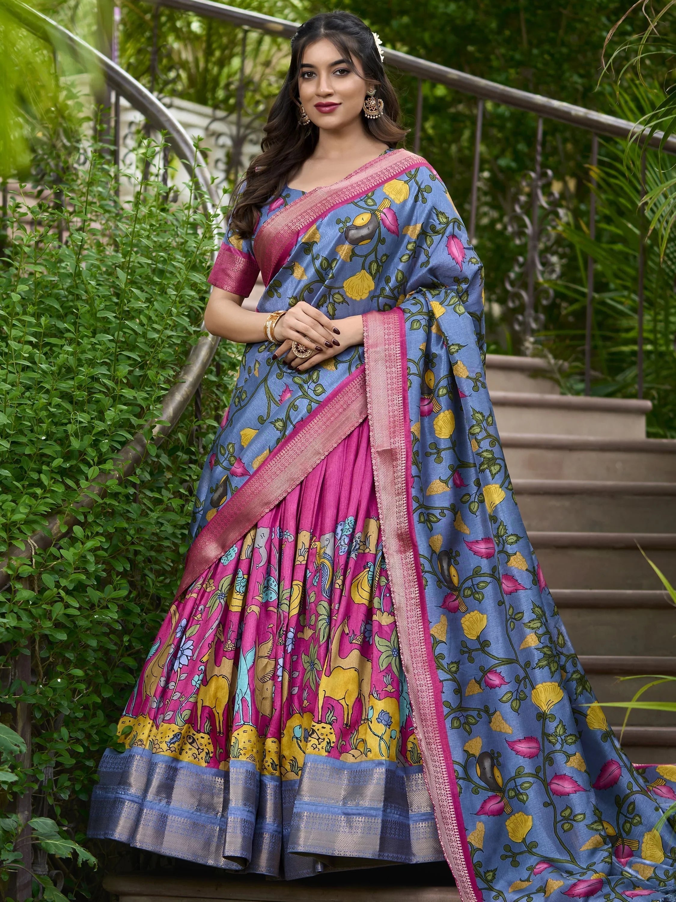 Rani Dola Silk Kalamkari Printed Function Lehenga Choli
