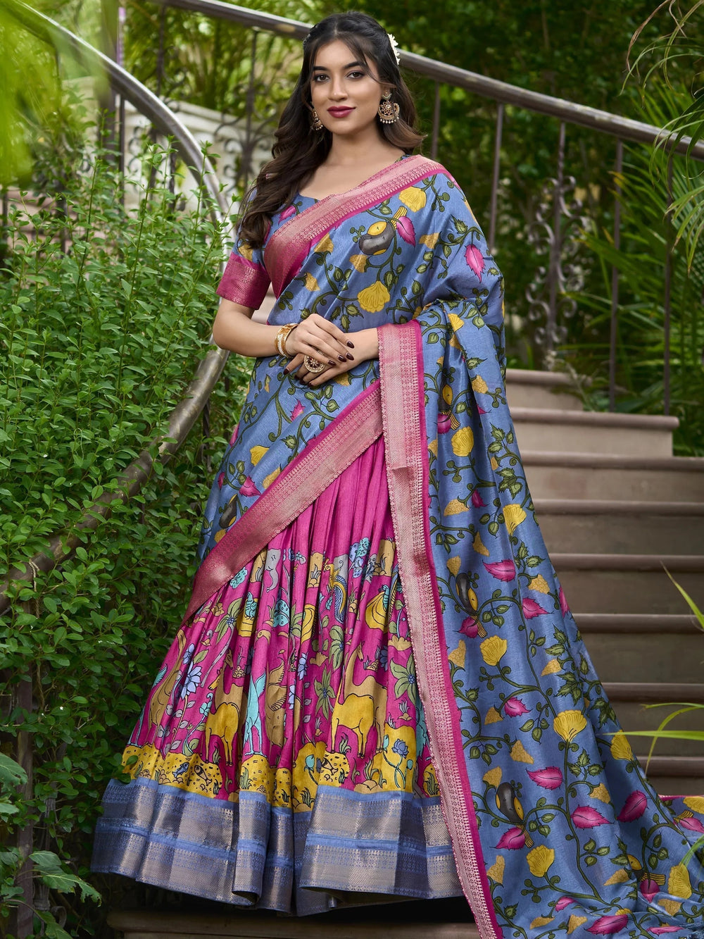 Rani Dola Silk Kalamkari Printed Function Lehenga Choli