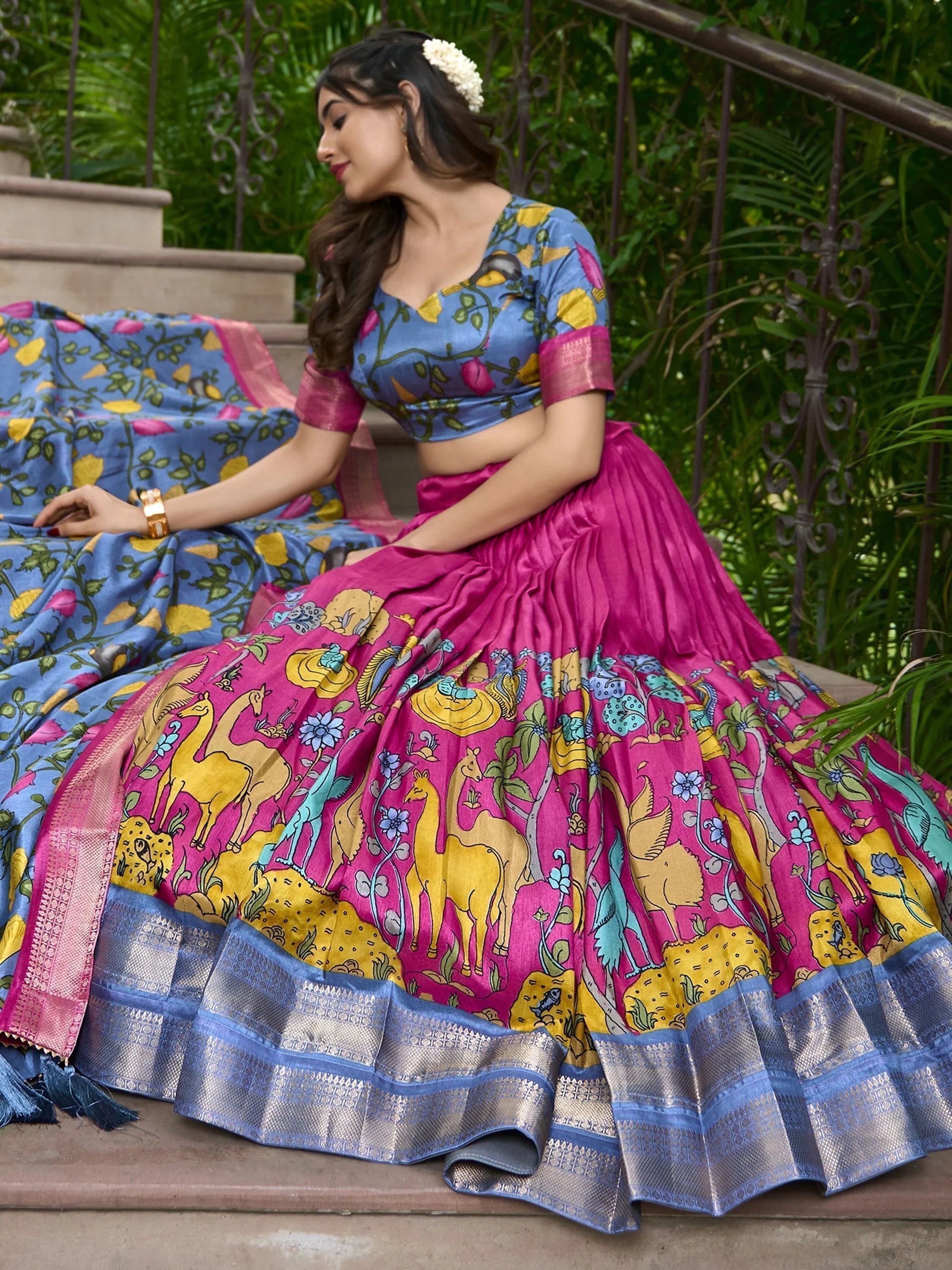 Rani Dola Silk Kalamkari Printed Function Lehenga Choli