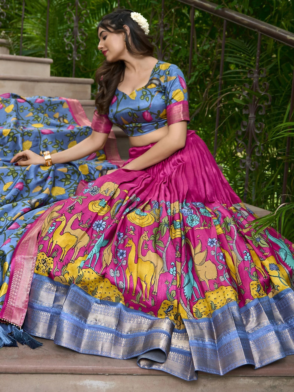 Rani Dola Silk Kalamkari Printed Function Lehenga Choli
