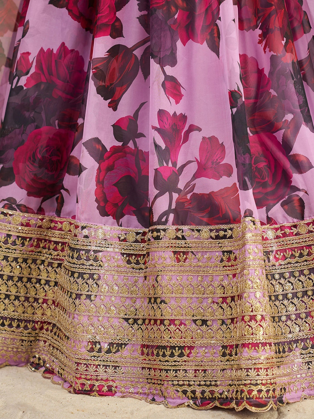 Baby Pink Tantalizing Floral Printed Organza Mehendi Wear Lehenga Choli for Women