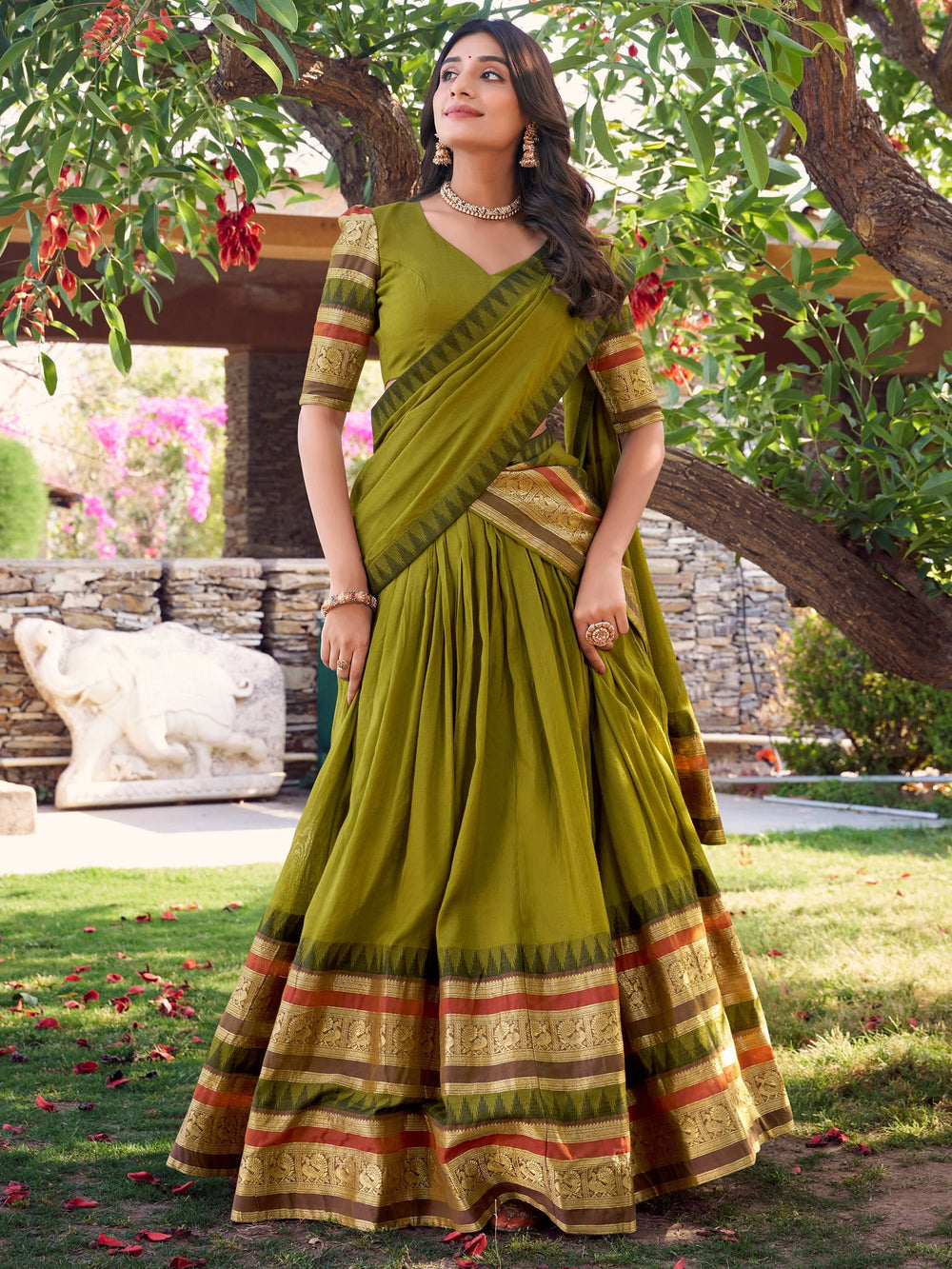 Mehendi Green Chanderi Silk Zari Weaving Lehenga Choli