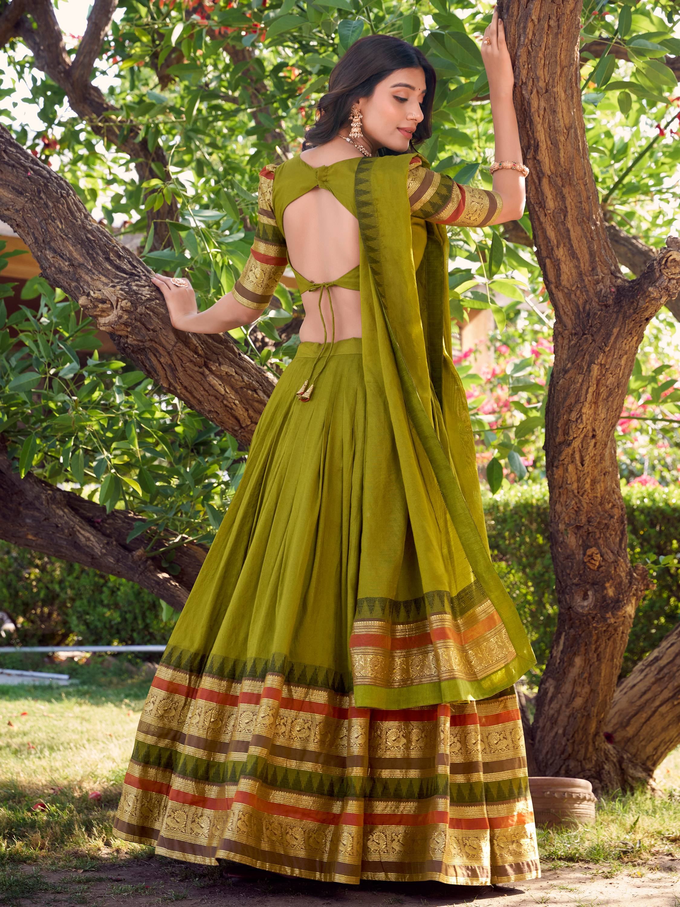 Mehendi Green Chanderi Silk Zari Weaving Lehenga Choli