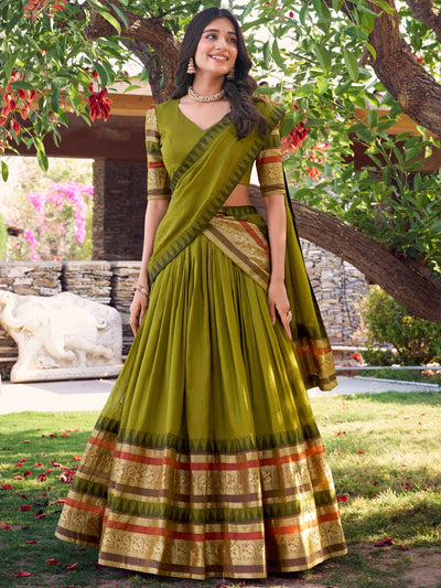Mehendi Green Chanderi Silk Zari Weaving Lehenga Choli