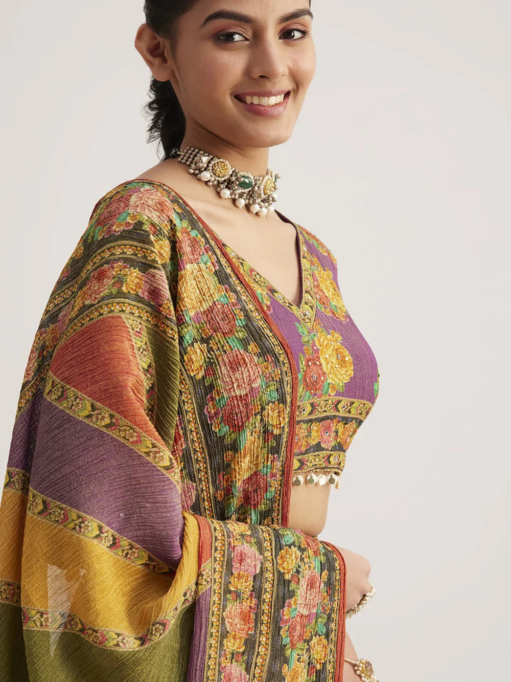 Multi-Color Floral Printed Organza Traditional Lehenga Choli for Women