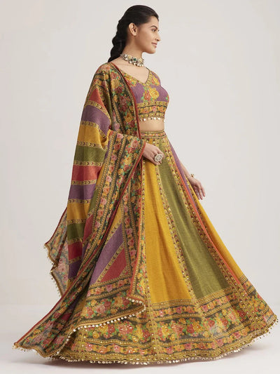 Multi-Color Floral Printed Organza Traditional Lehenga Choli for Women