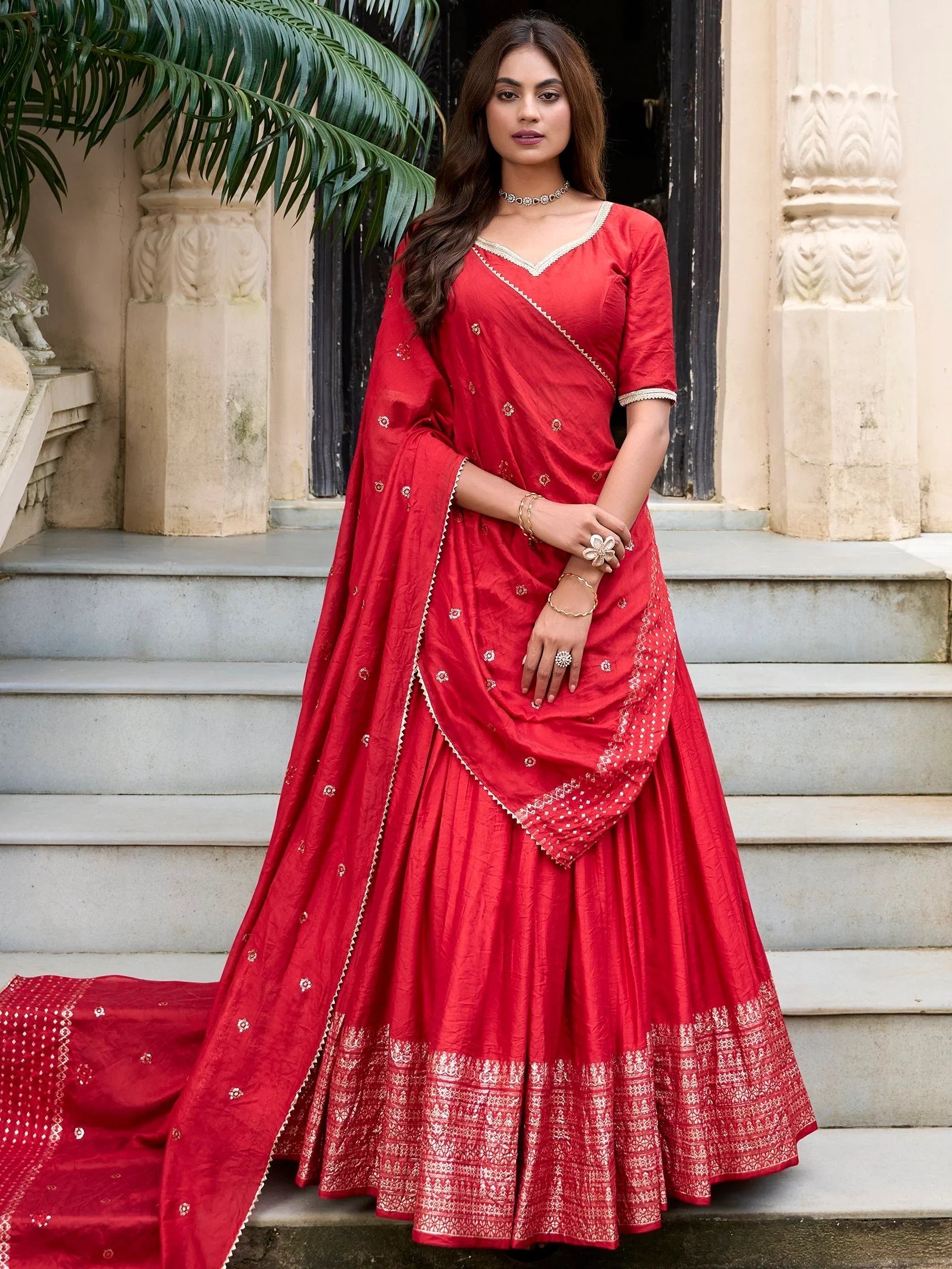 Chanderi silk zari weaving lehenga choli set for wedding and festival occasions