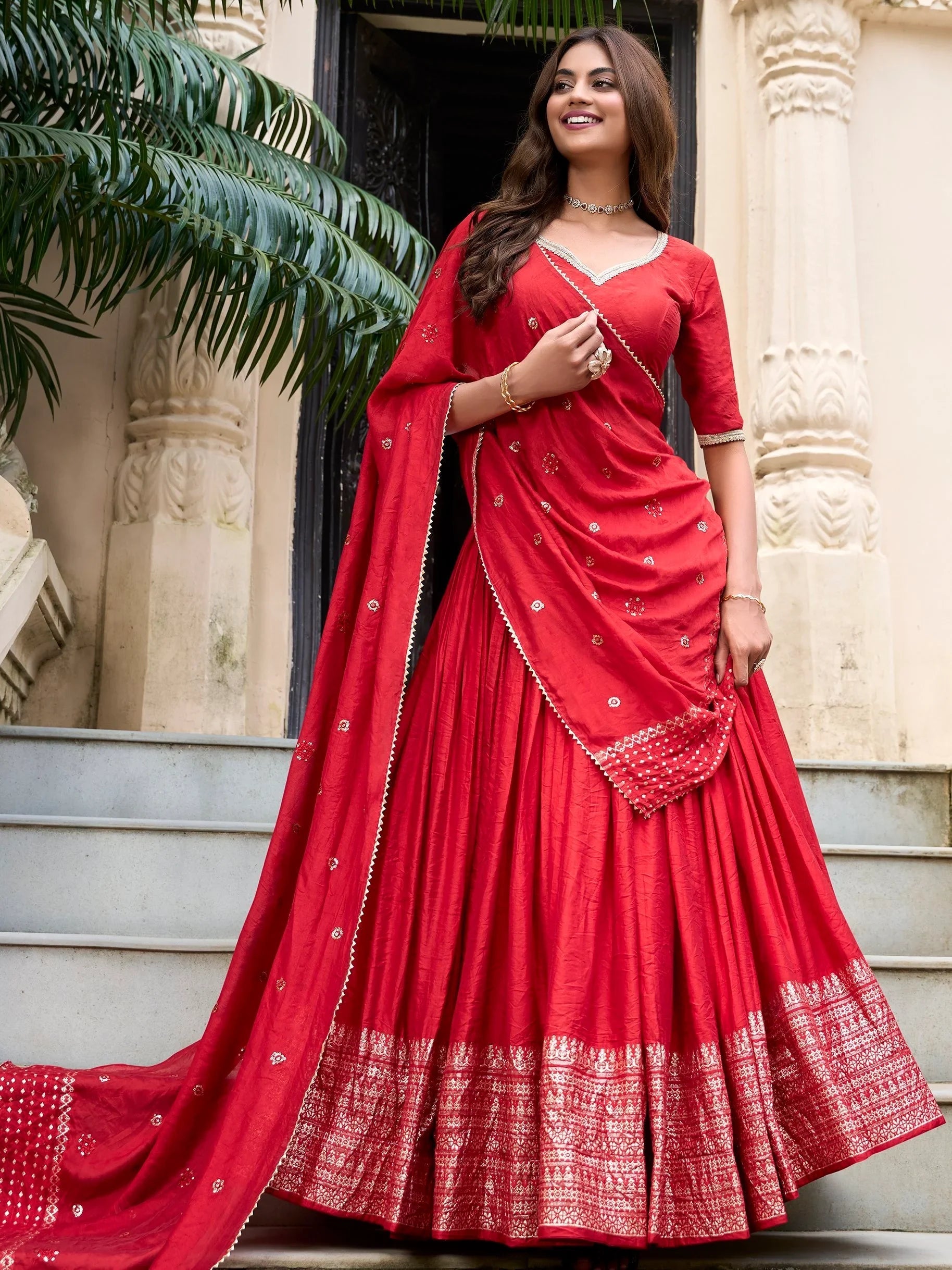 Chanderi silk zari weaving lehenga choli set for wedding and festival occasions