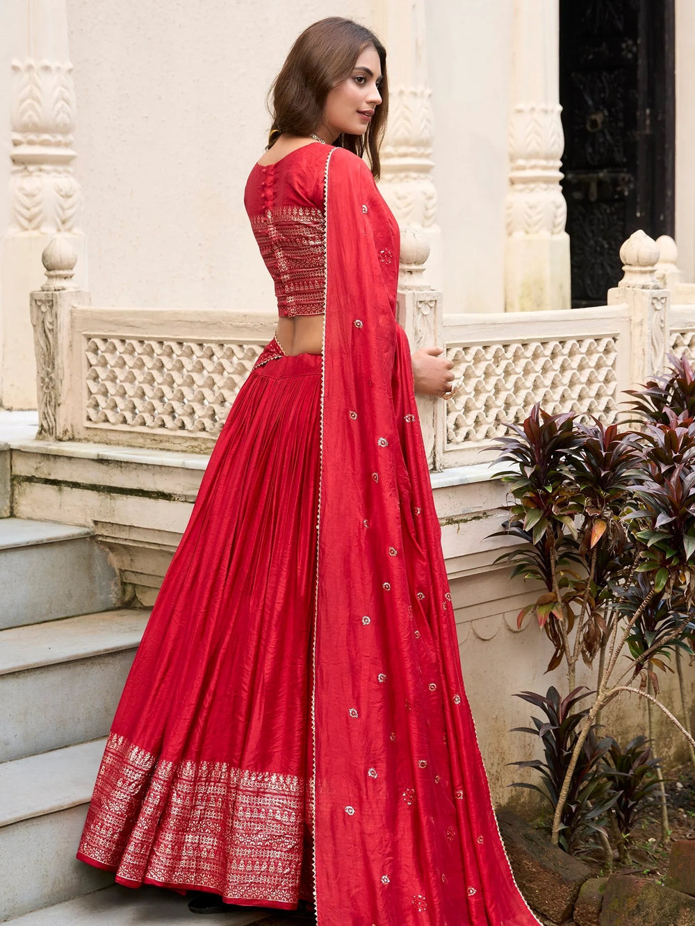 Chanderi silk zari weaving lehenga choli set for wedding and festival occasions