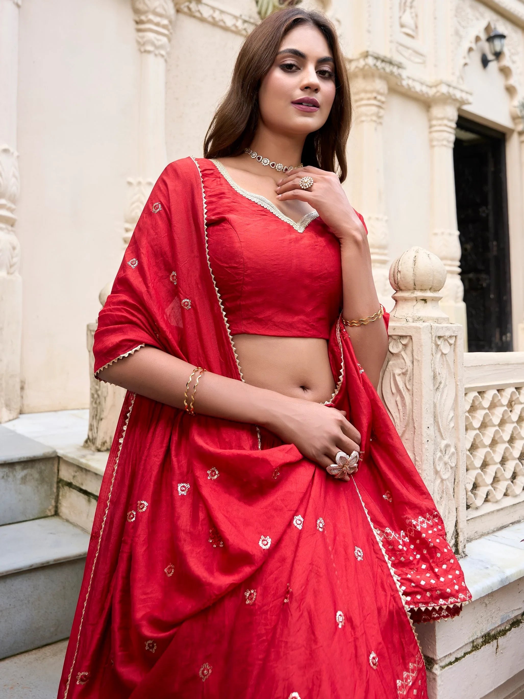 Chanderi silk zari weaving lehenga choli set for wedding and festival occasions