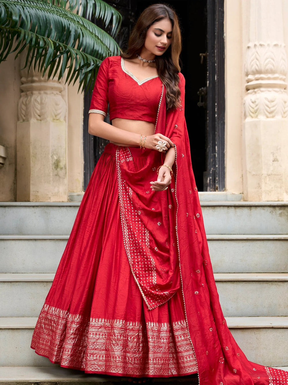 Chanderi silk zari weaving lehenga choli set for wedding and festival occasions