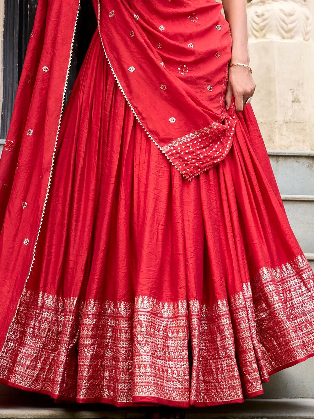 Chanderi silk zari weaving lehenga choli set for wedding and festival occasions