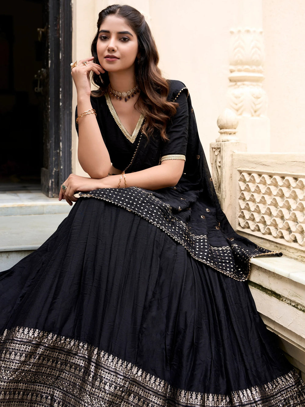 Chanderi silk zari weaving lehenga choli set for wedding and festival occasions